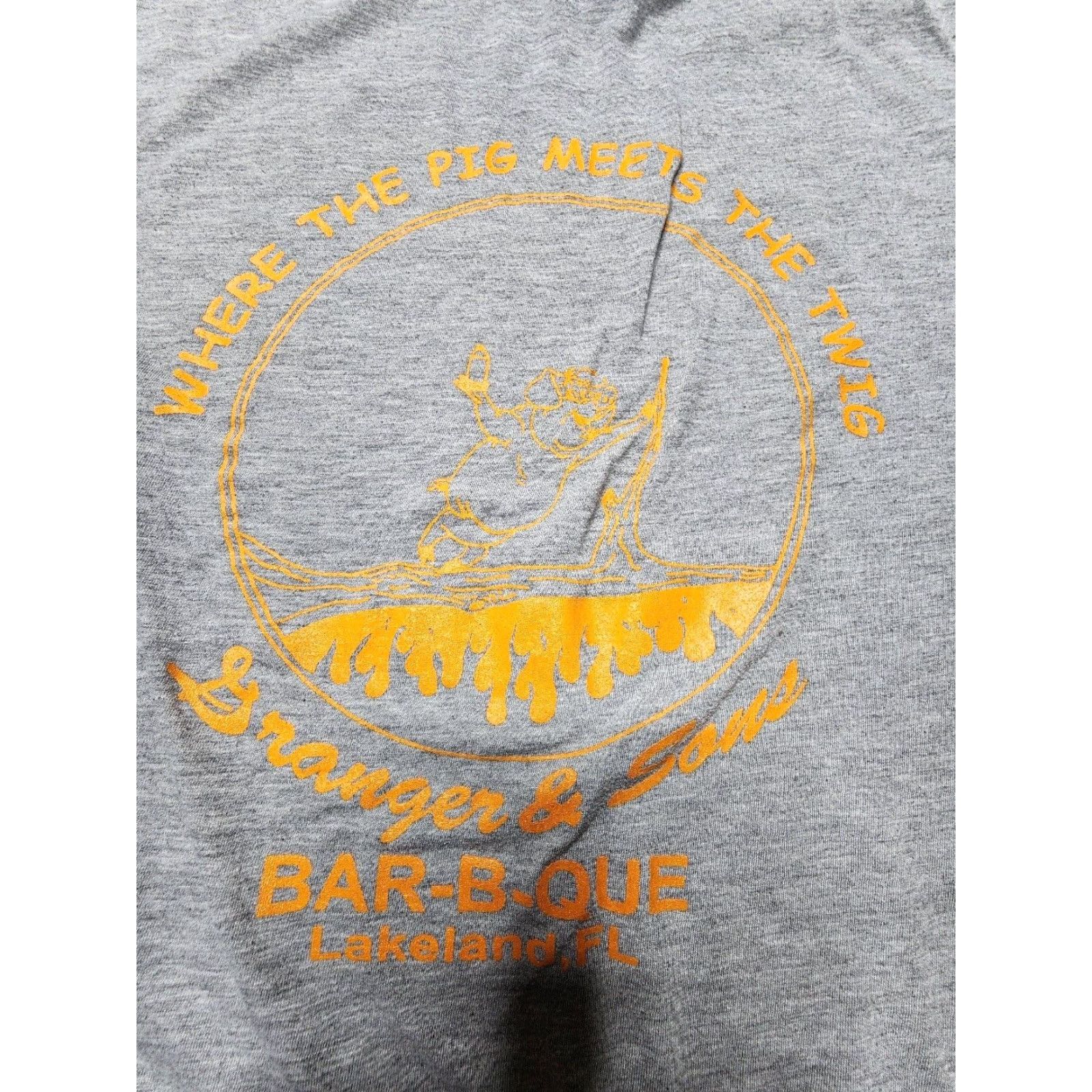 Gildan Mens L BBQ Funny T Shirt Double Sided Distress BK Gildan Cotton Short Sleeve Crew Neck Gray Size US L / EU 52-54 / 3 - 6 Thumbnail