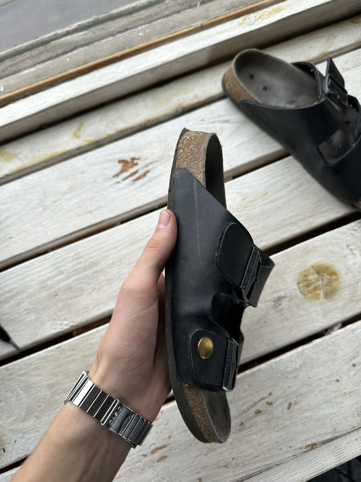 Birkenstock 🚨Vintage Birkenstock 38 black Luxe Sandals rare slides Size US 5.5 / EU 38 - 2 Thumbnail