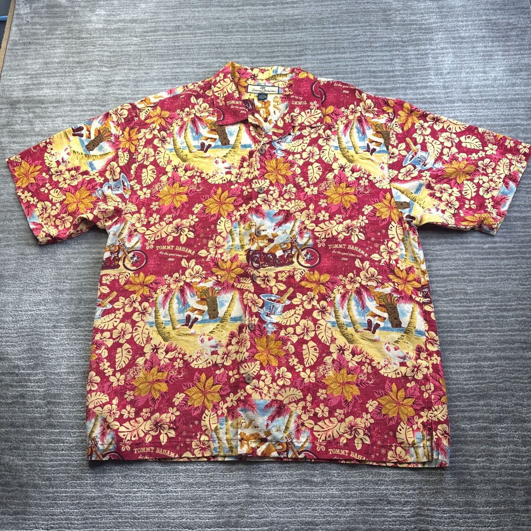 Tommy Bahama Tommy Bahama Shirt Mens Large Red Santa Motorcycle Floral Camp All Over Print Silk Button-Up Short Sleeve Collared Size US L / EU 52-54 / 3 - 2 Thumbnail