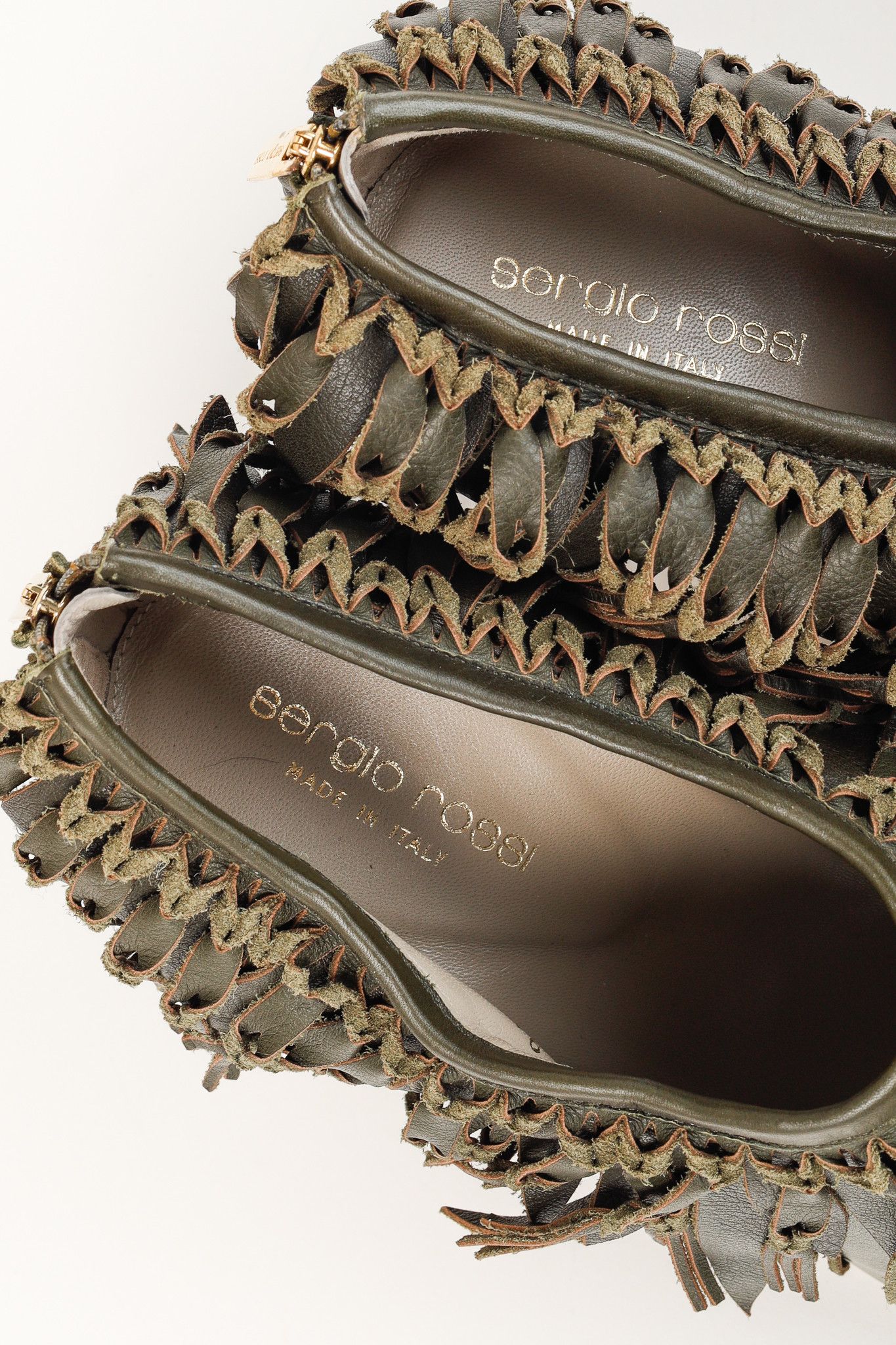 Sergio Rossi Sergio Rossi Green Leather Fringe Peep-Toe Bootie Size US 7.5 / IT 37.5 - 9 Thumbnail