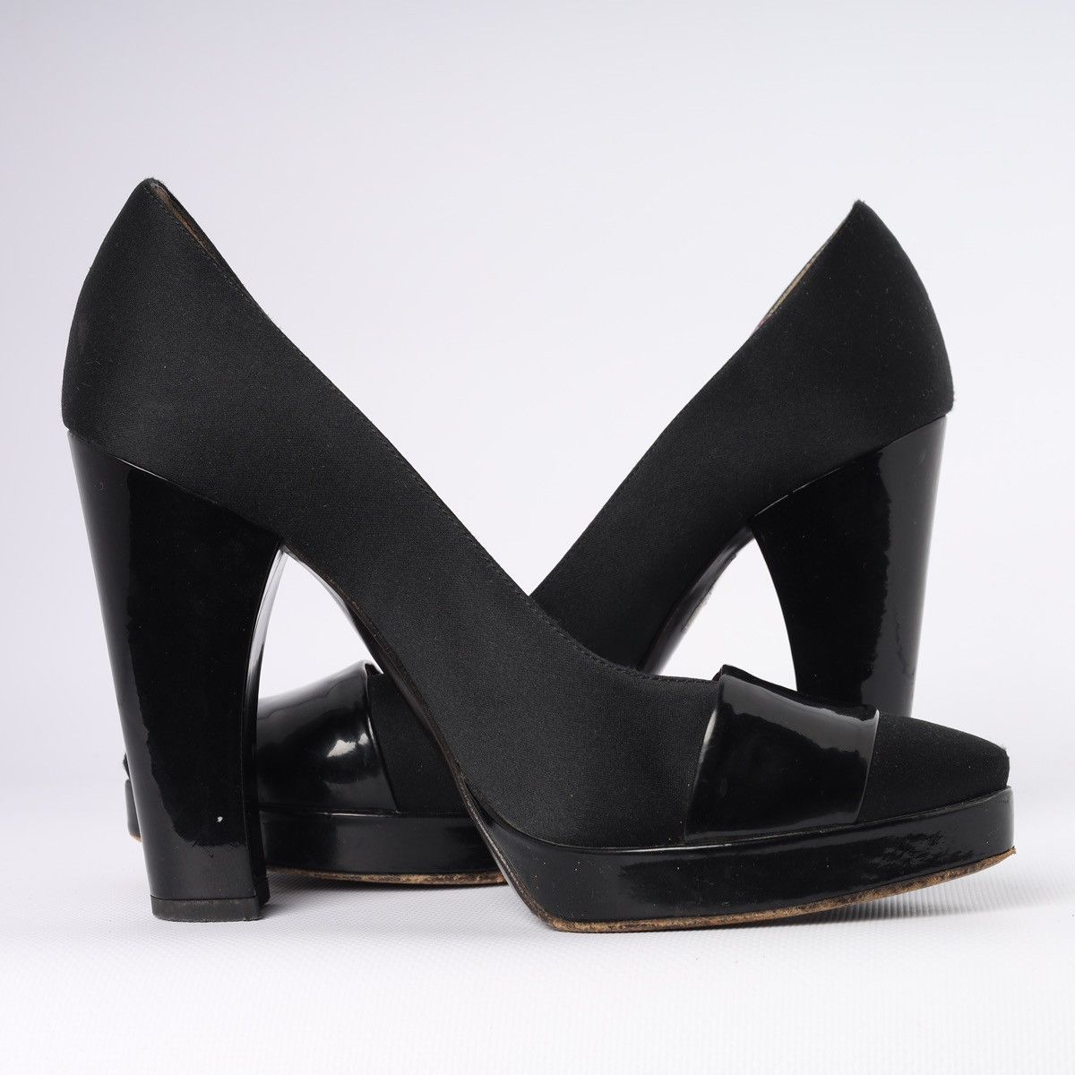 Dolce & Gabbana Dolce Gabbana Black Silk Patent Heel Platform Pumps Shoes Size US 6.5 / IT 36.5 - 10 Thumbnail