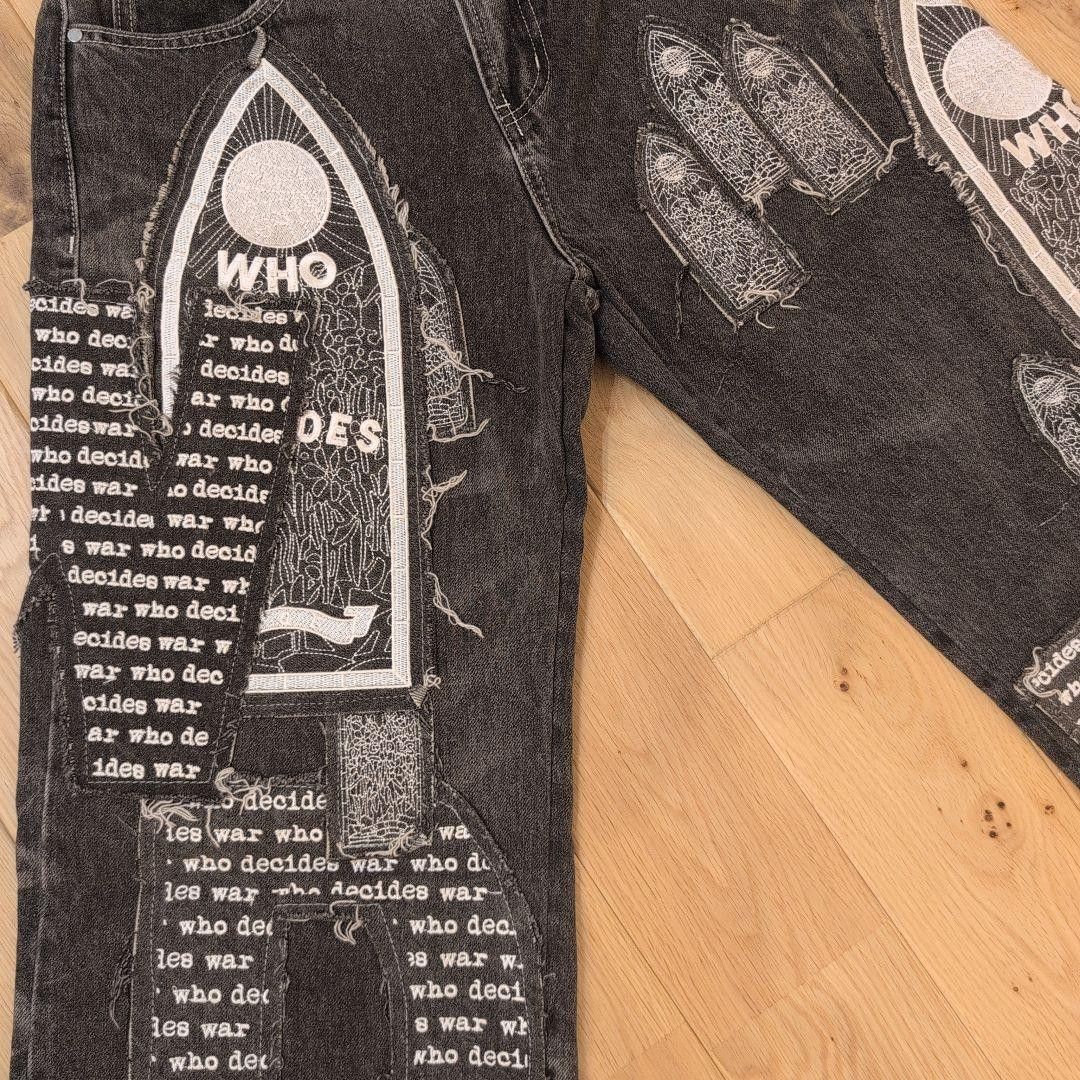 Who Decides War Who Decides War Motif Patched Denim Vintage Grey 28 New Size US 28 / EU 44 - 12 Thumbnail