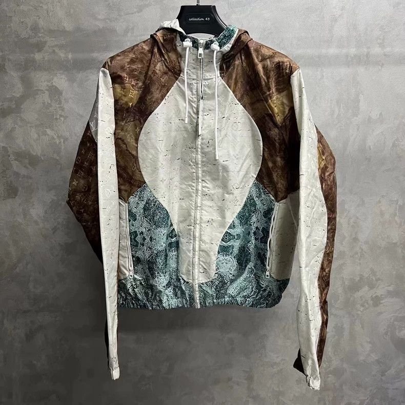 LOUIS VUITTON Color-block marble-print windbreaker jacket 2