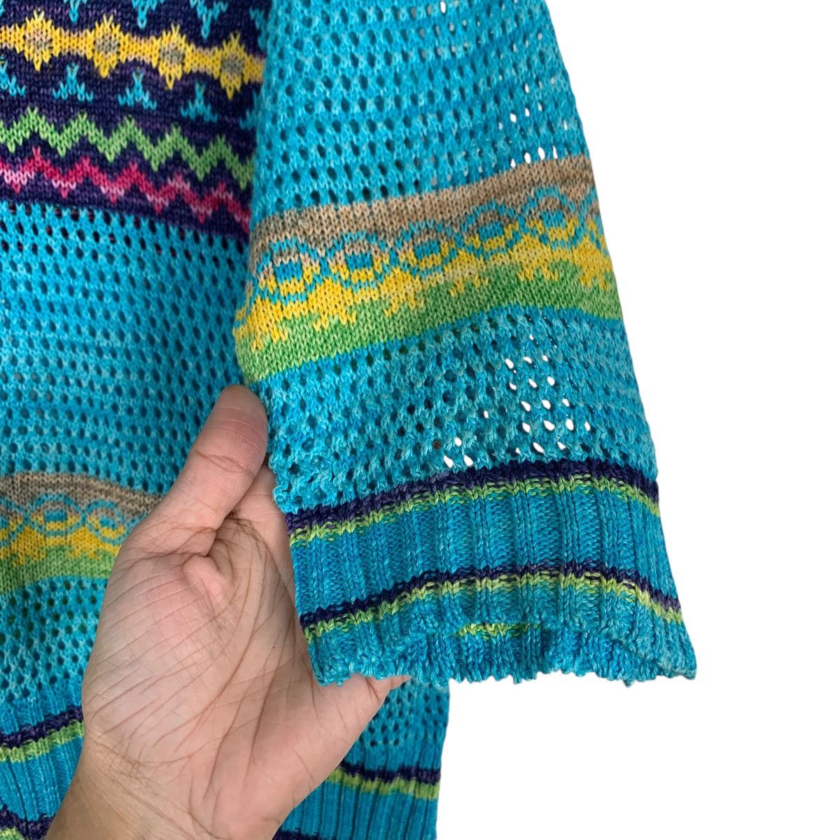 Handmade MORIOKA SACHIKO 3q Sleeve Mesh Knitwear Handmade #1222-C55 Size US M / EU 48-50 / 2 - 10 Thumbnail