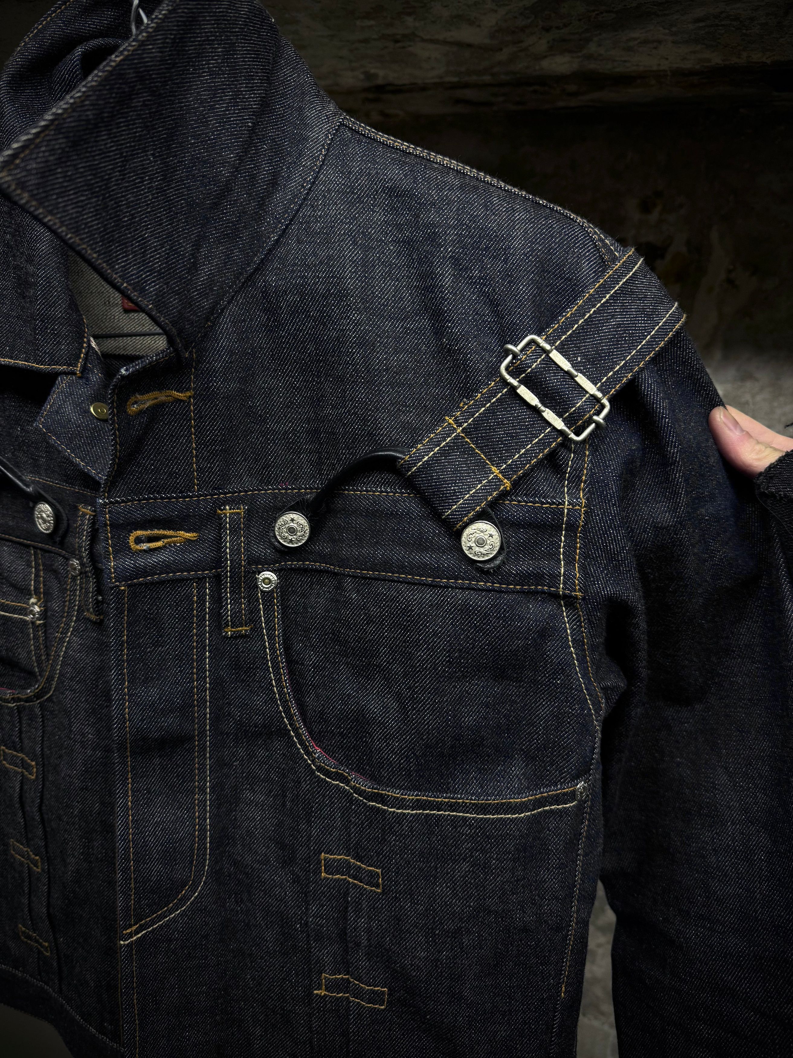 Yuji Yamada Yuji Yamada Leather Harness Denim Jacket Size US S / EU 44-46 / 1 - 3 Thumbnail