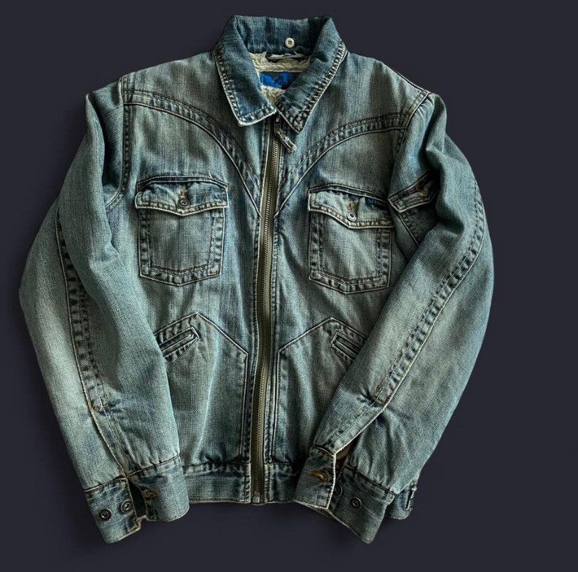 BLEND denim jacket with fur lining washed look