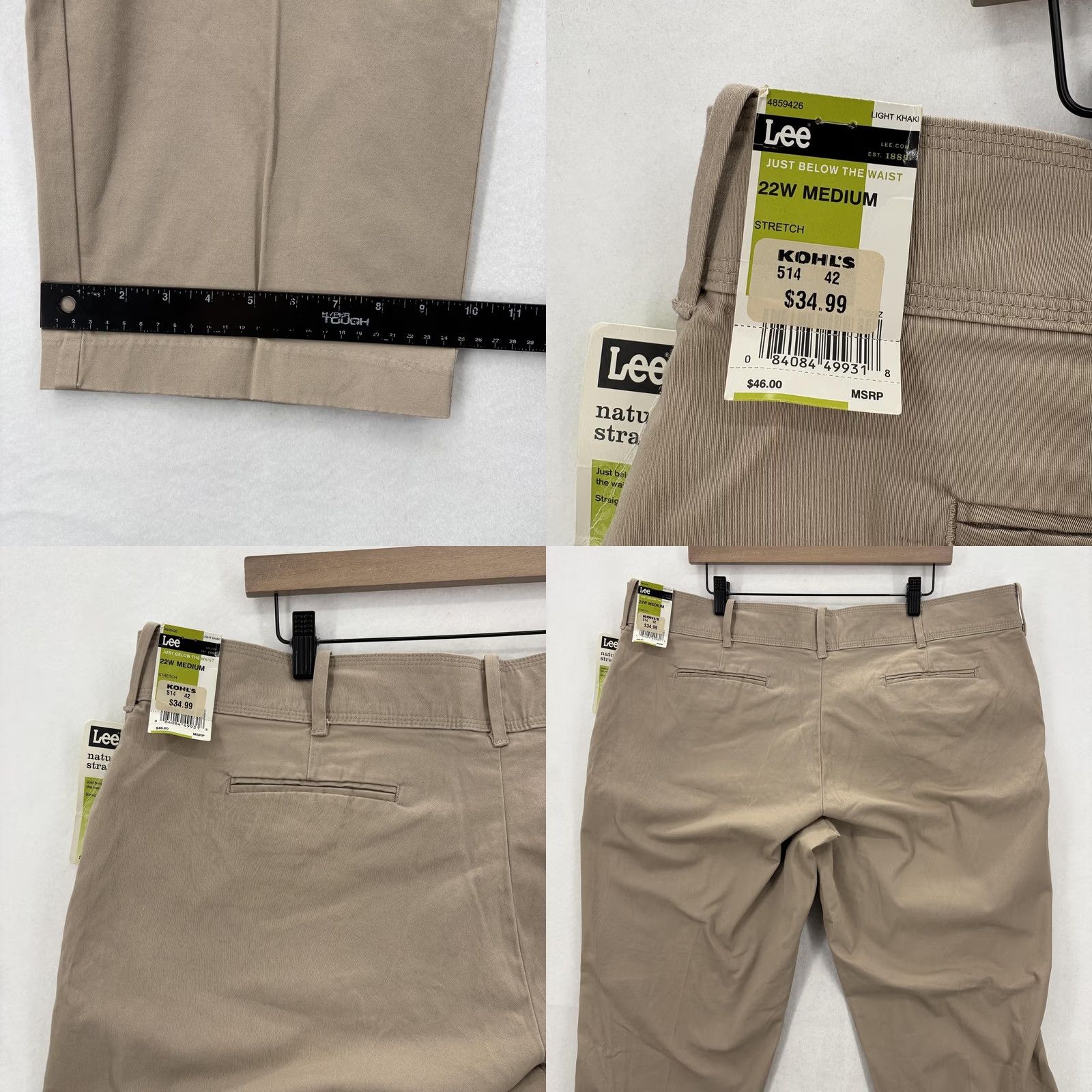 Lee Lee Womens Pants Khakis 22W Beige Natural Fit Straight Leg Elastic Waist Pockets Twill Slimming Stretch Casual Size 40" / US 18 - 9 Thumbnail