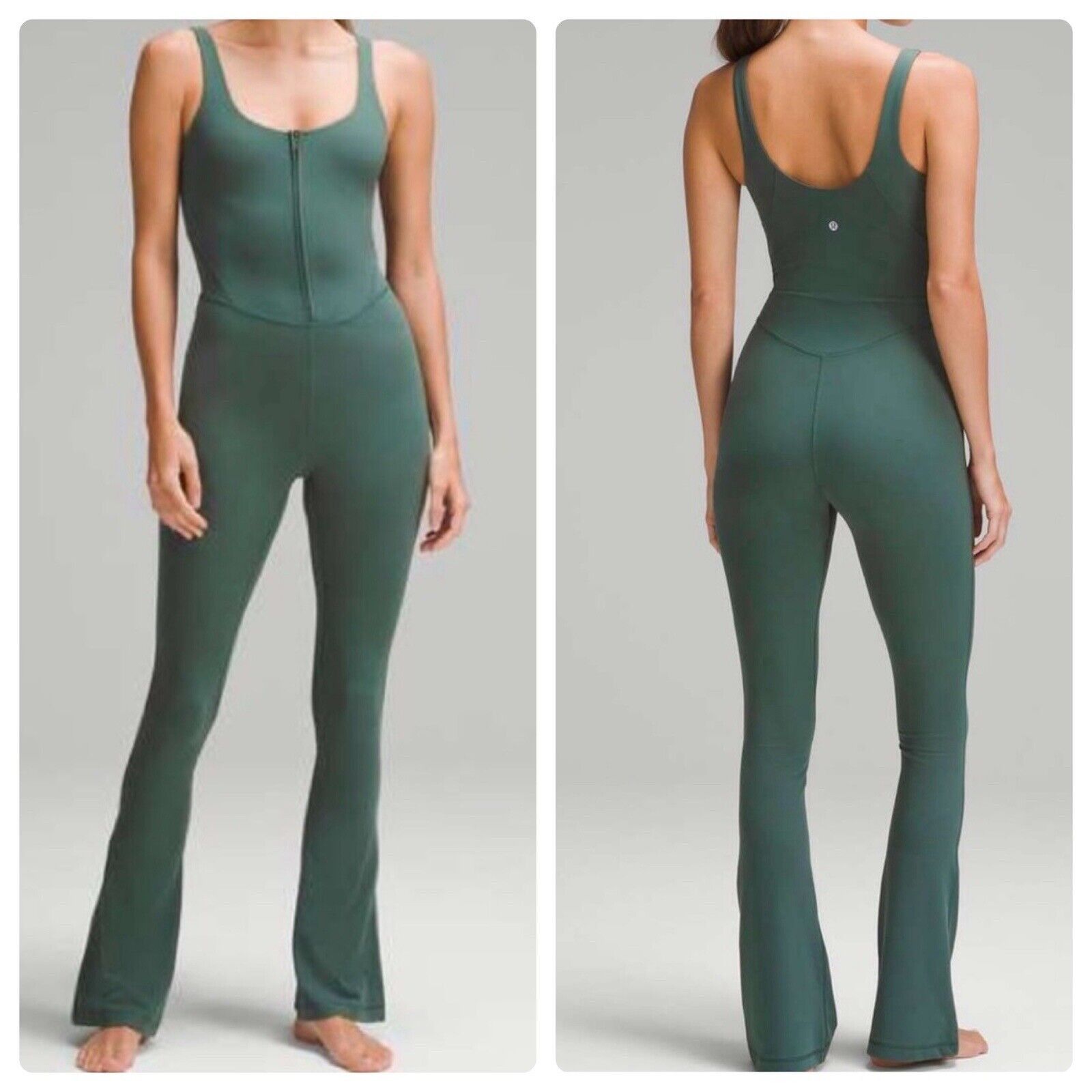 image of Lululemon Align Zip Front Bodysuit 32” Olive Green Nulu 2, Women's (Size 26)