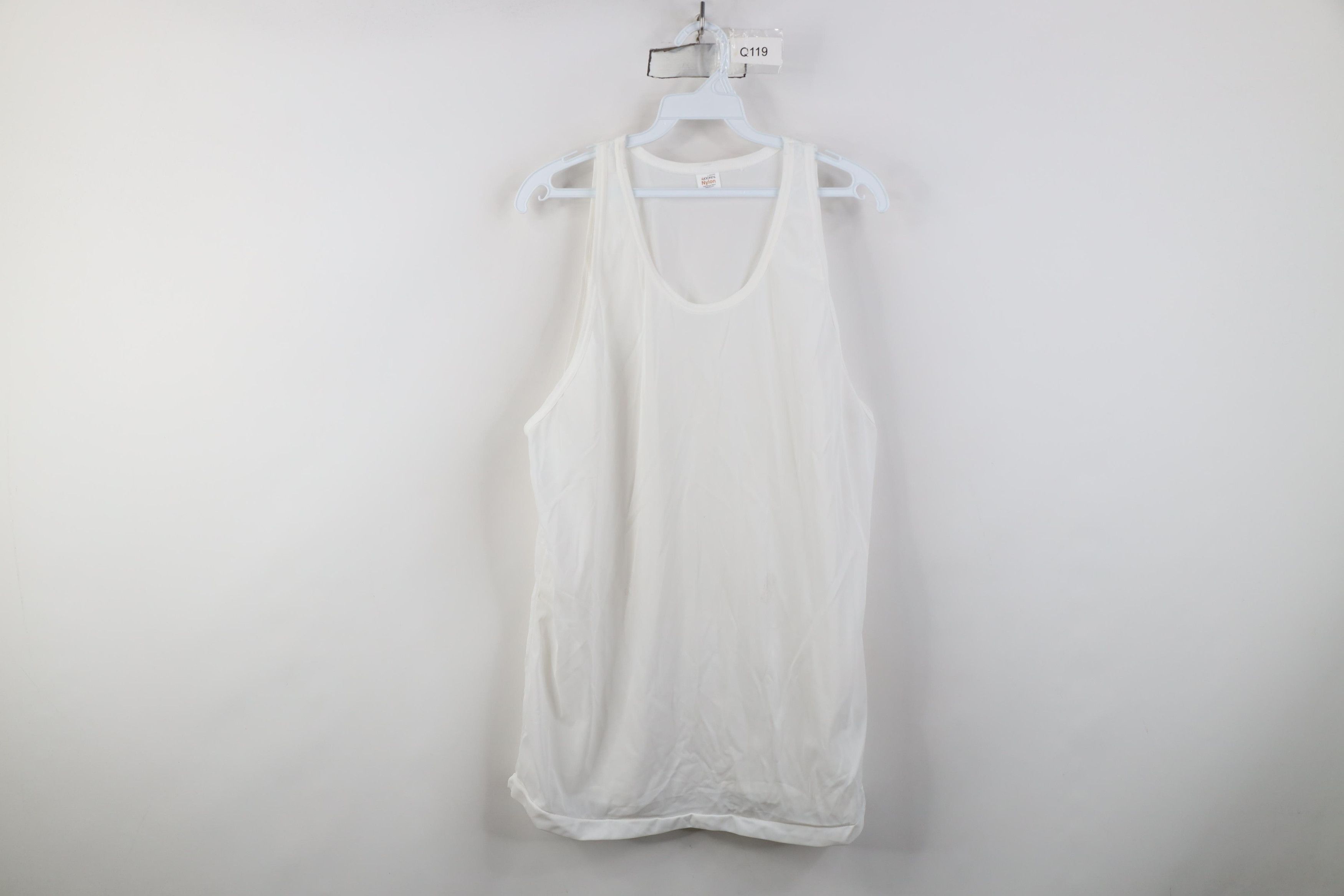 Vintage Vintage 70s Streetwear Mesh Nylon Tank Top T-Shirt White USA Size US L / EU 52-54 / 3 - 1 Thumbnail
