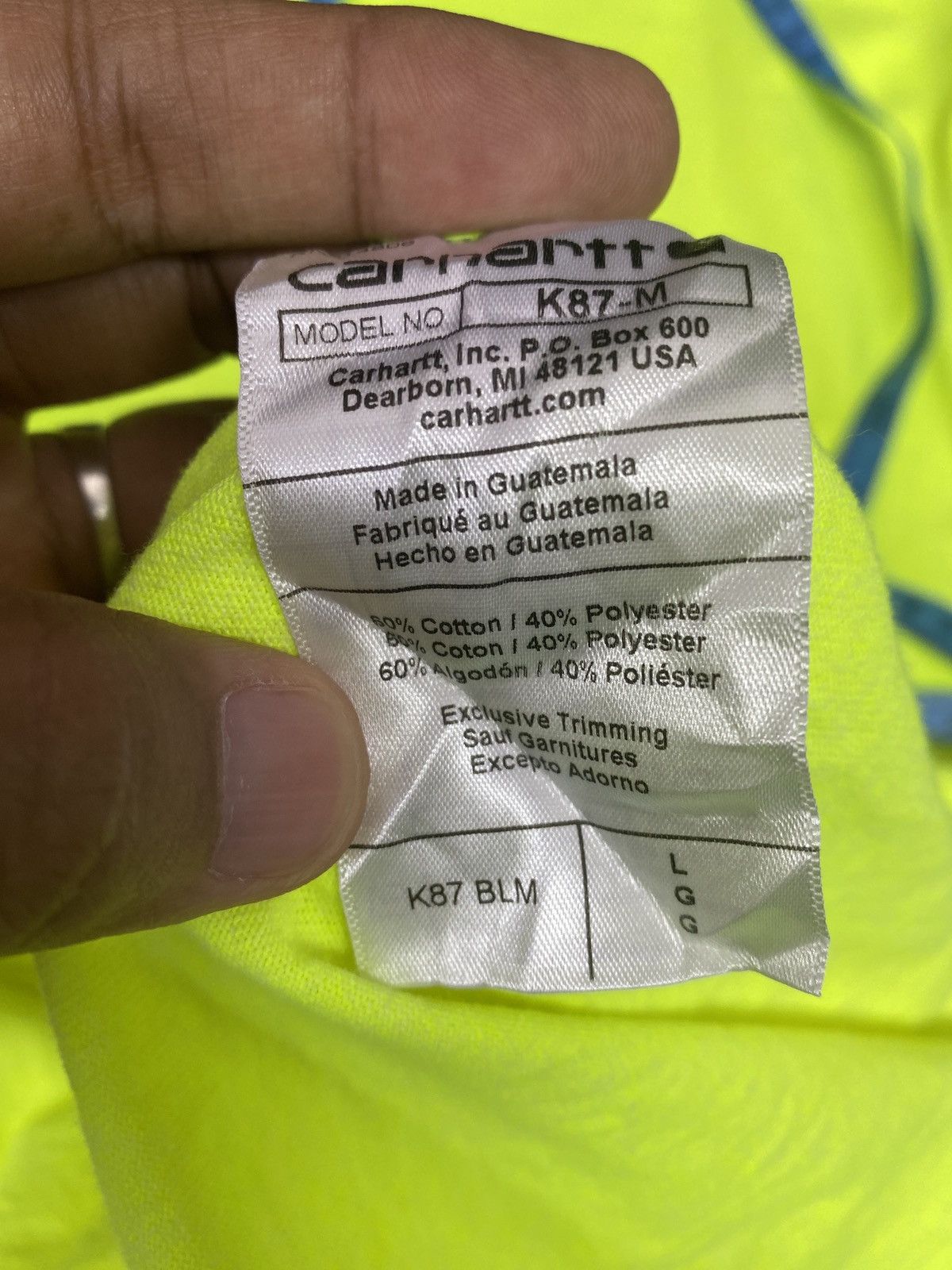 Carhartt Tshirt carhartt pocket tee fluorescent color Size US L / EU 52-54 / 3 - 4 Thumbnail