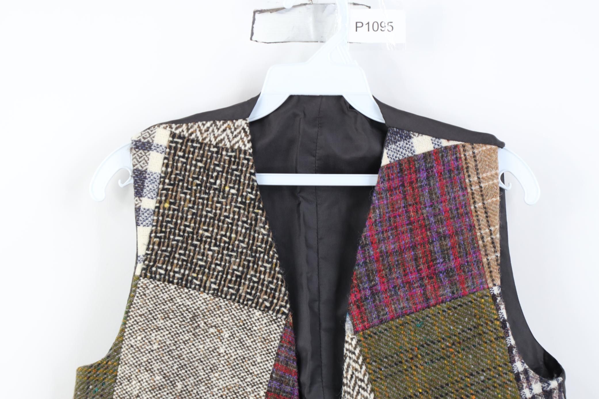 Vintage Vintage 90s Streetwear Tweed Patchwork Tie Back Vest Jacket Size L / US 10 / IT 46 - 2 Thumbnail