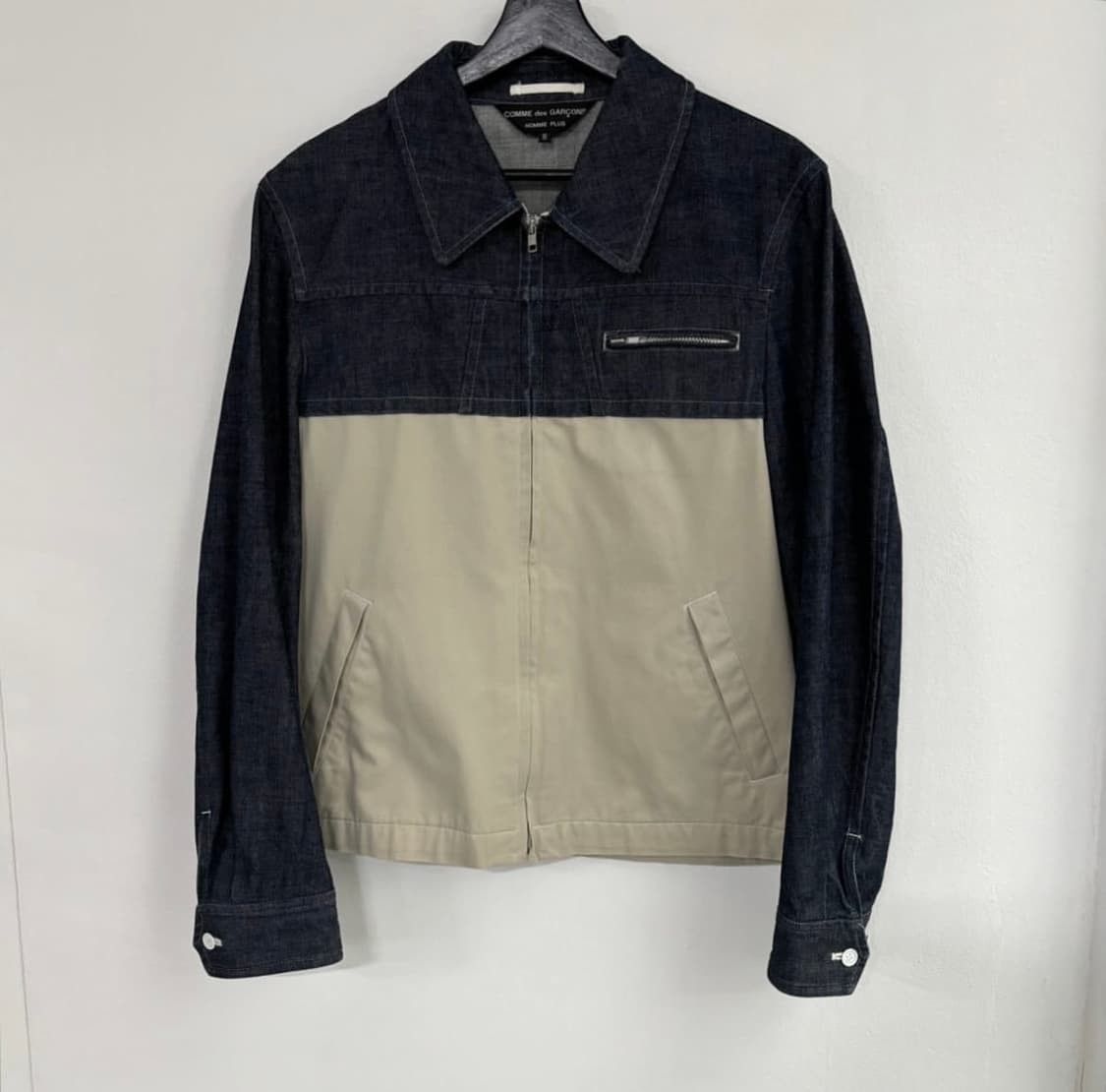 Comme des Garcons Homme Plus o1tko10825 Zip-Up Denim Hybrid Jacket in Blue/Beige Size US L / EU 52-54 / 3 - 1 Thumbnail