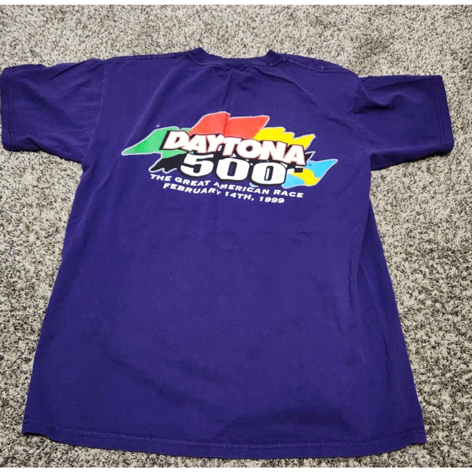 Gildan VINTAGE Daytona 500 All Over Print T-Shirt Rare Double Sided Gildan Crew Neck Men M Purple 90s Nascar Dale Earnhardt Racing 1999 Size US M / EU 48-50 / 2 - 4 Thumbnail
