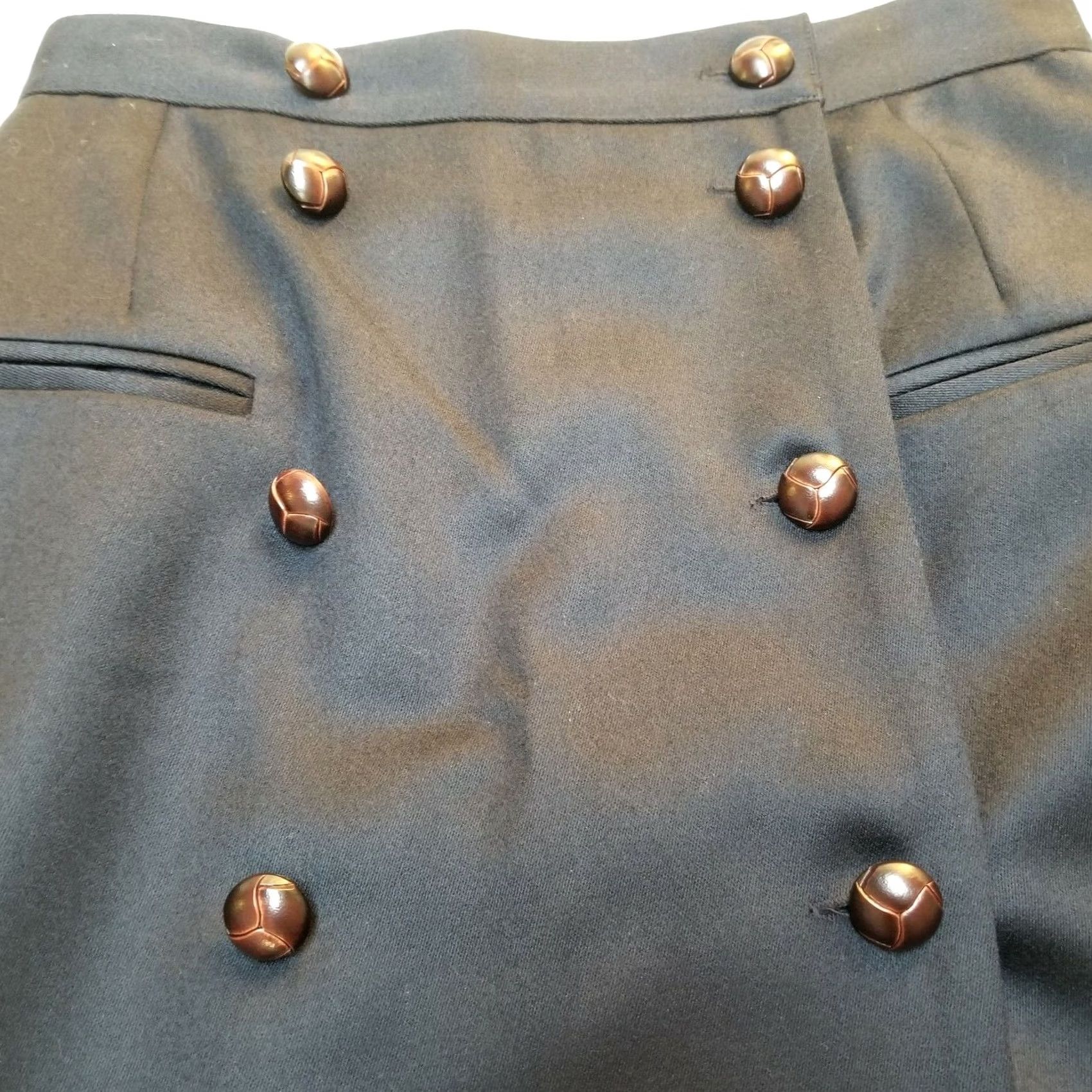 Vintage harvé benard by Benard Holtzman Womens Wool Button-Detail Midi Skirt Sz 8 Petite Black Size 30" / US 8 / IT 44 - 4 Thumbnail
