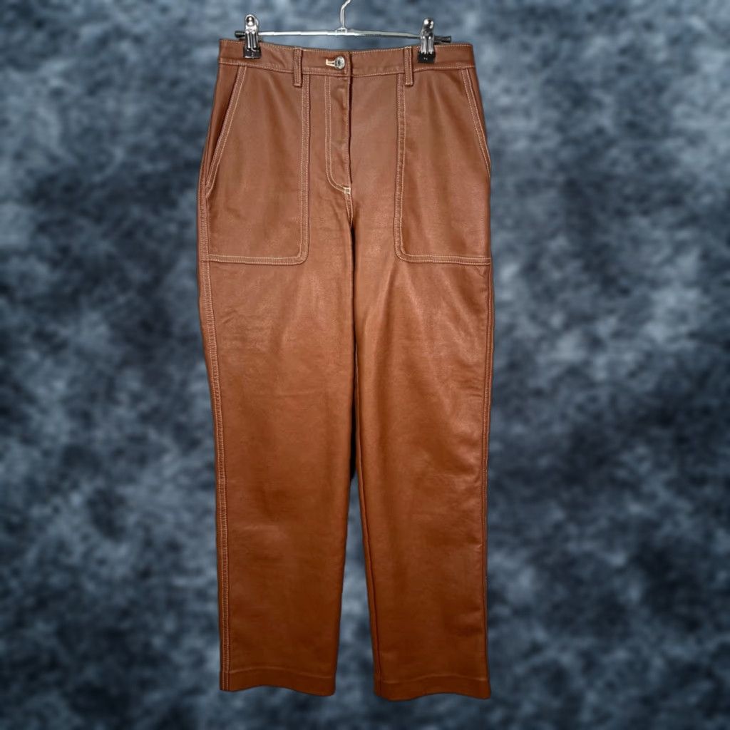 Vintage Wilfred High-Waisted Brown Faux Leather Pants Straight Leg Womens Size 0 Dress Pants Pockets 27in Inseam Polyurethane Leather Polyester Size 25" / US 0 / IT 36 - 1 Thumbnail