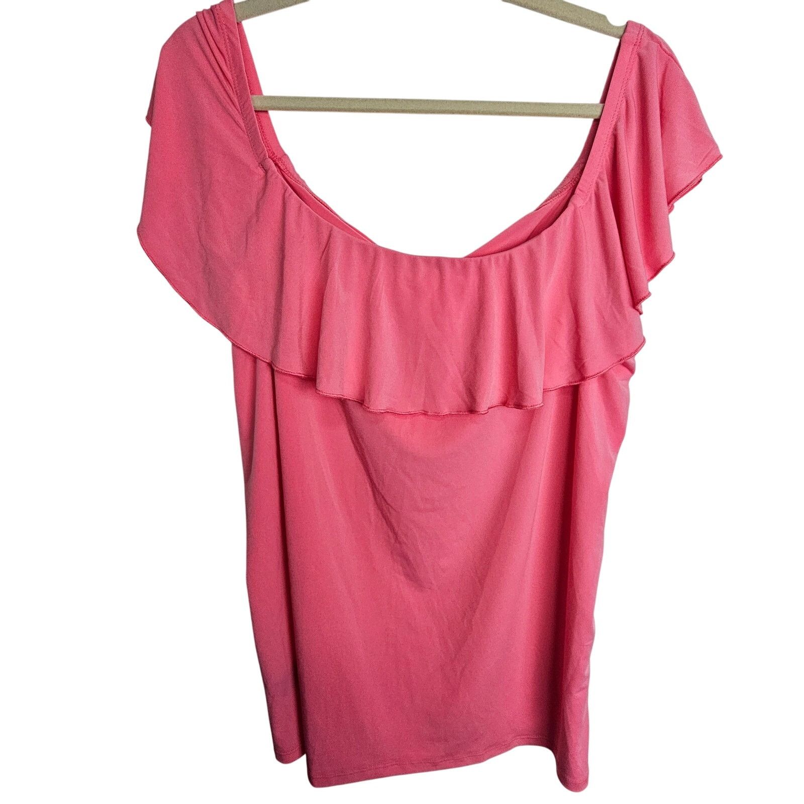 Corridor Torrid Blouse 2X Studio Knit Off Shoulder Ruffle Rosette Size XXL / US 16-18 / IT 52-54 - 10 Thumbnail