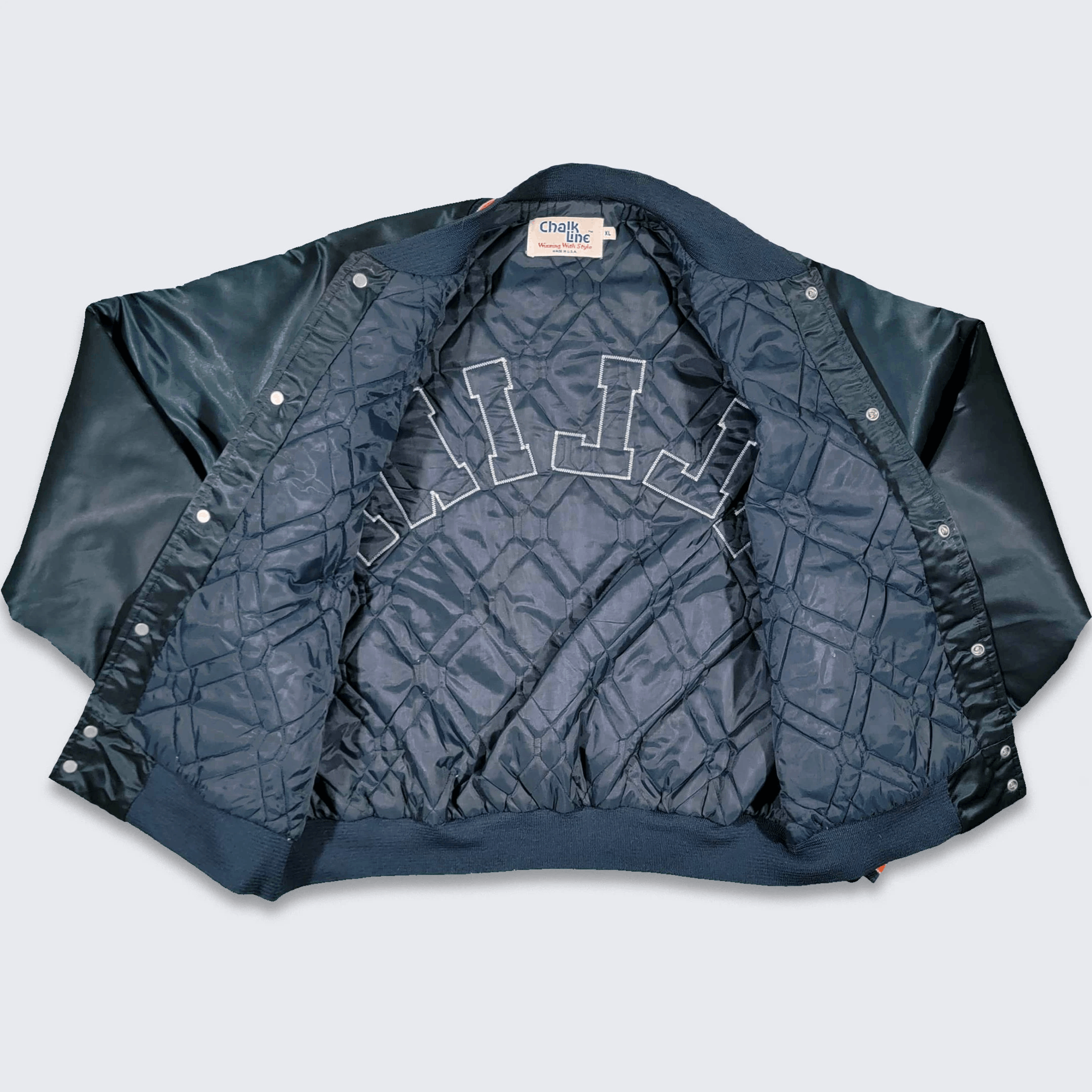 Vintage Illinois Ilini Vintage 80s Chalk Line Satin Bomber Jacket Size US XL / EU 56 / 4 - 3 Thumbnail
