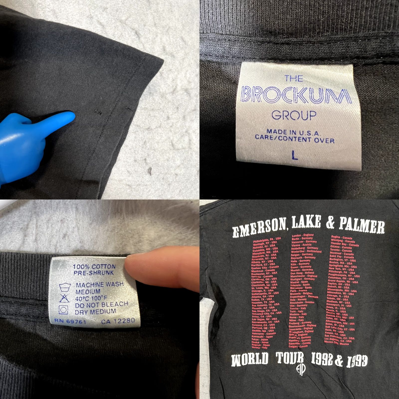 Vintage VINTAGE Brockum Emerson Lake Palmer World Tour Shirt Adult Large Black Mens Shirt Large Black 90s Concert Merch Size US L / EU 52-54 / 3 - 8 Thumbnail