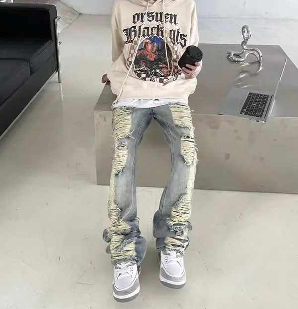 Japanese Brand Vintage street hip-hop washed micro flare ripped jeans Size US 32 / EU 48 - 4 Thumbnail