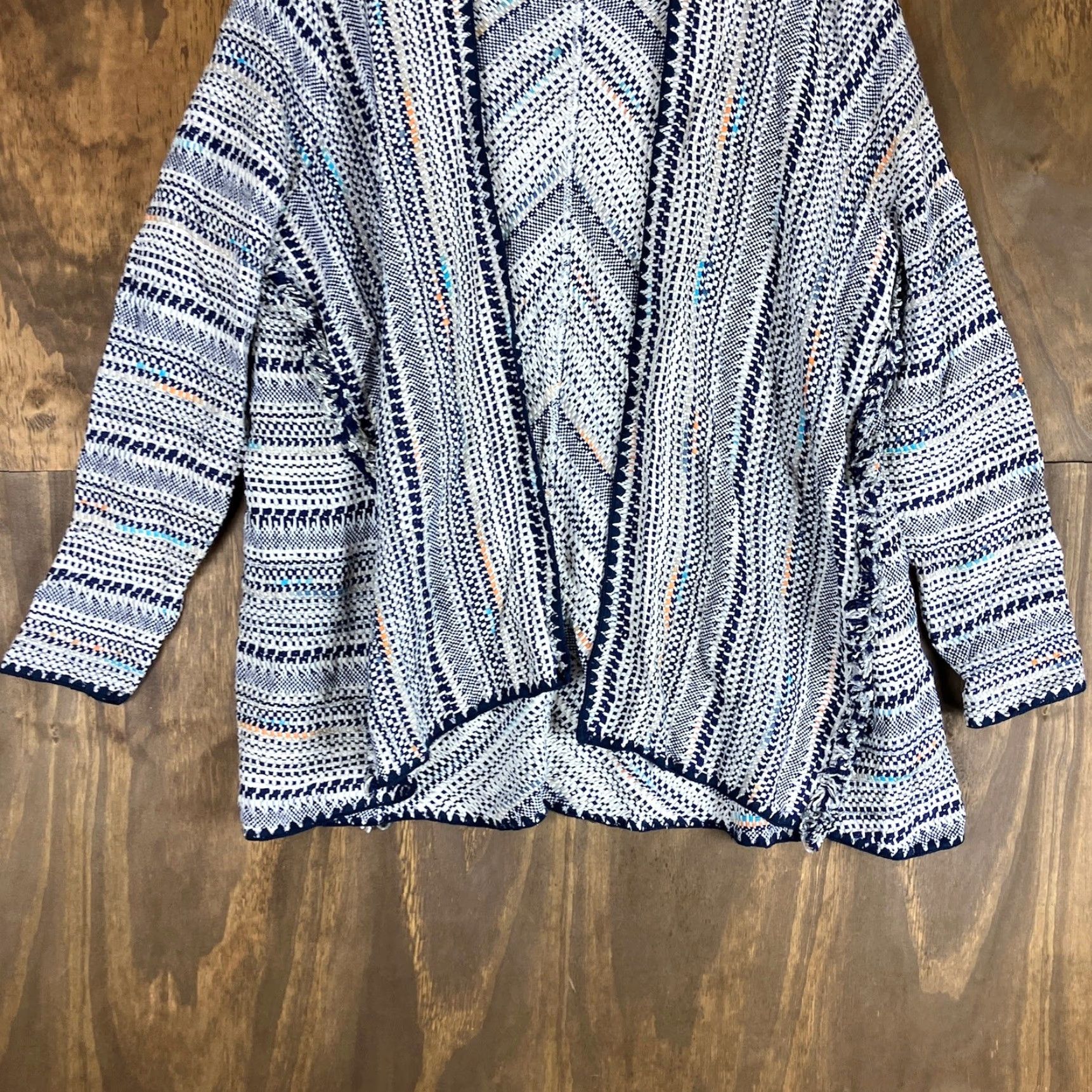 Lucky Brand Lucky Brand Womens Sweater Cardigan Multicolor Stripe Open Front Fringe Knit M Size M / US 6-8 / IT 42-44 - 3 Thumbnail