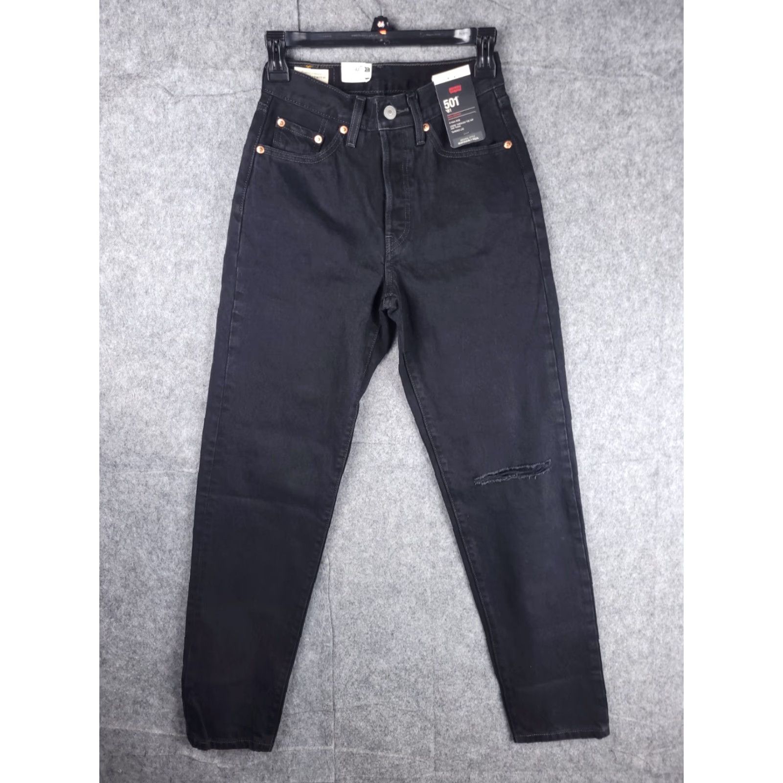 Levi's Levi's 501 '81 Jeans Women's 24 x 31 High Rise Tapered Black Denim NWT Regular Stretch Size 42" / US 20 - 2 Thumbnail
