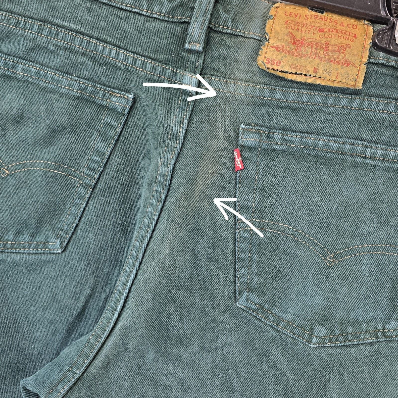 Levi's Vintage Levis Jeans Mens 36x32 (Fits 35x31) Green 550 90s Size US 36 / EU 52 - 10 Thumbnail