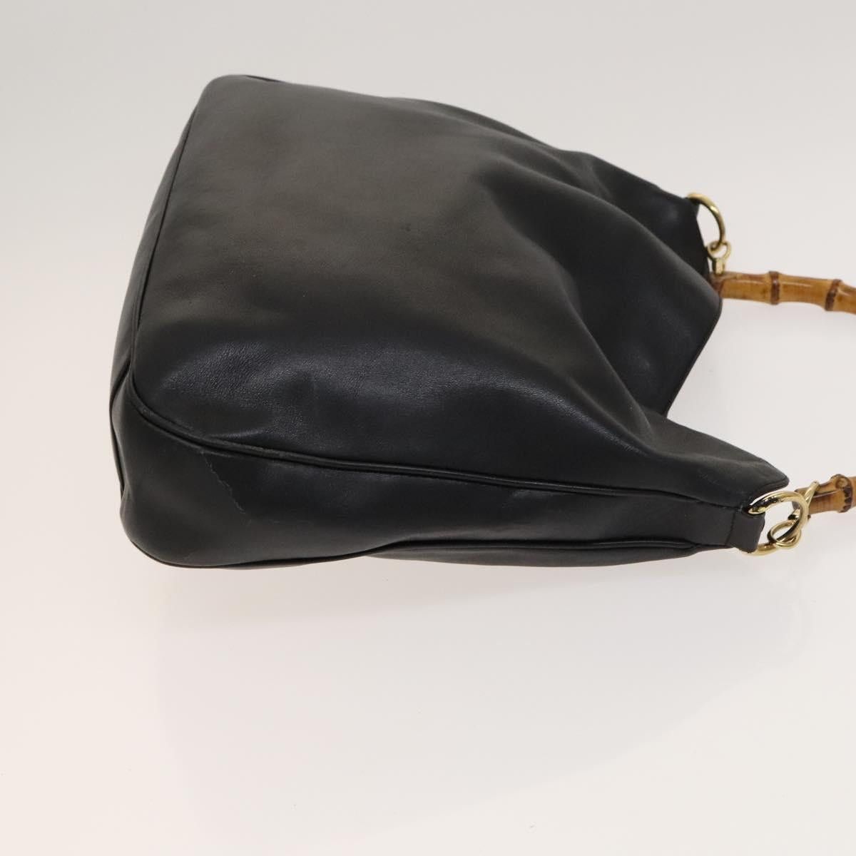 GUCCI Bamboo Handbag Leather Black Gold 001 001