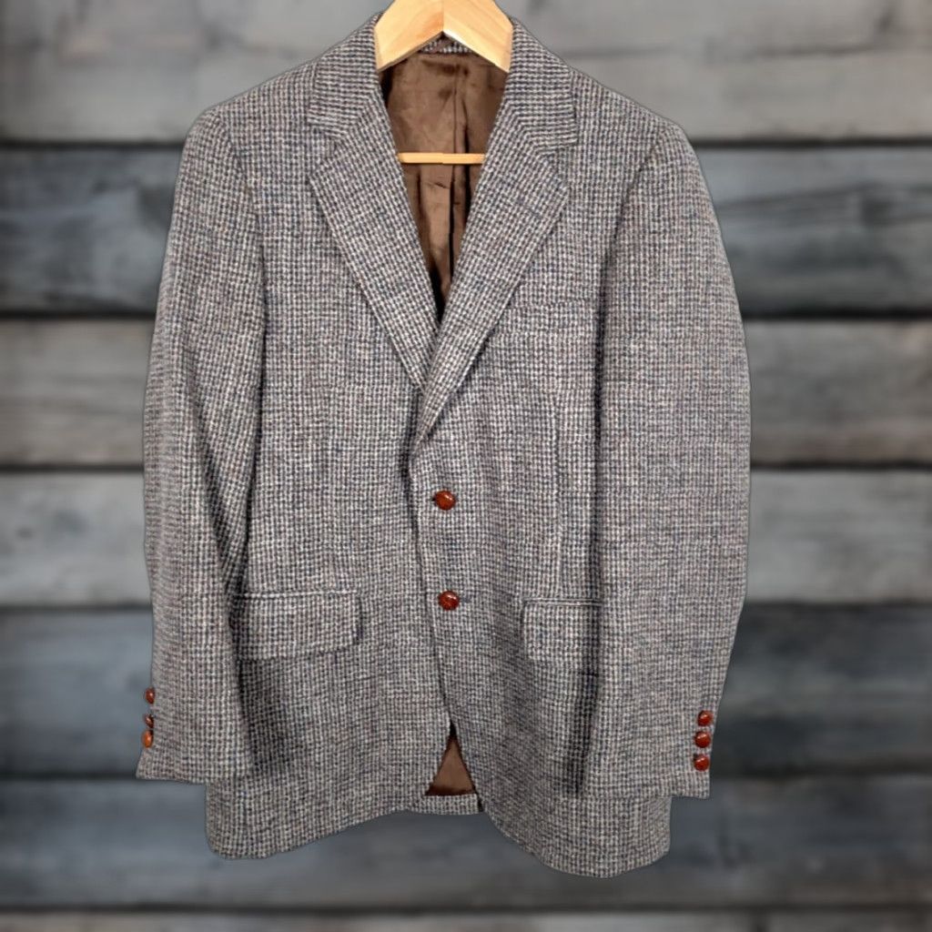 Harris Tweed Harris Tweed Blazer Men’s 38 Regular Gray Brown Wool Jacket Scottish VTG 70s Size 38R - 1 Thumbnail
