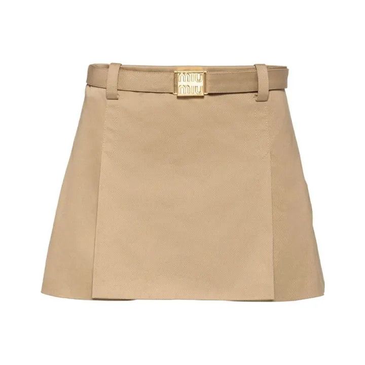 Miu Miu Miu Miu Beige Logo Mini Skirt for Women 0079 Size 38" / US 16 / IT 52 - 1 Thumbnail