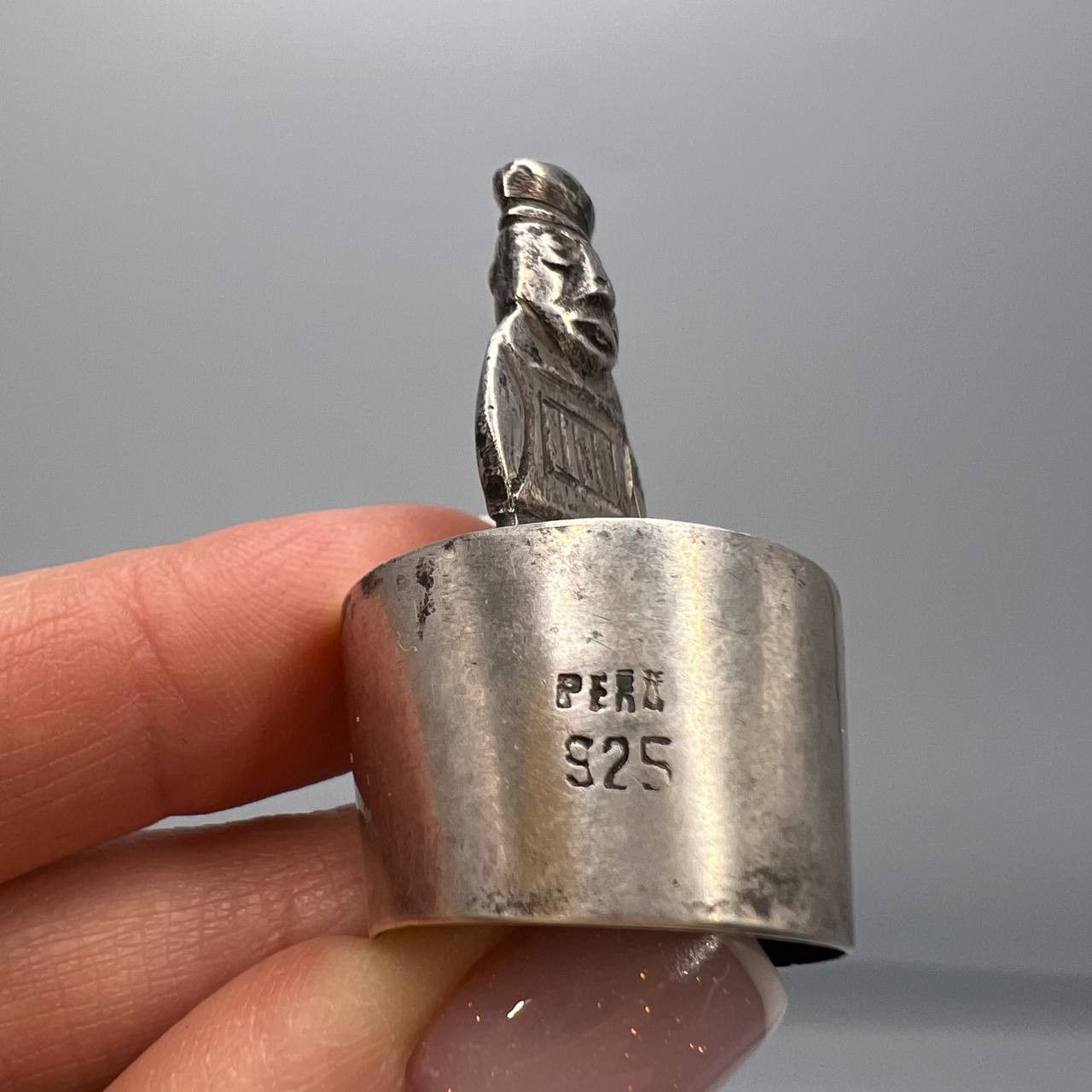 Vintage Vintage Mini Sterling Silver Statue Peru Inca Cap Bottle Size ONE SIZE - 4 Thumbnail