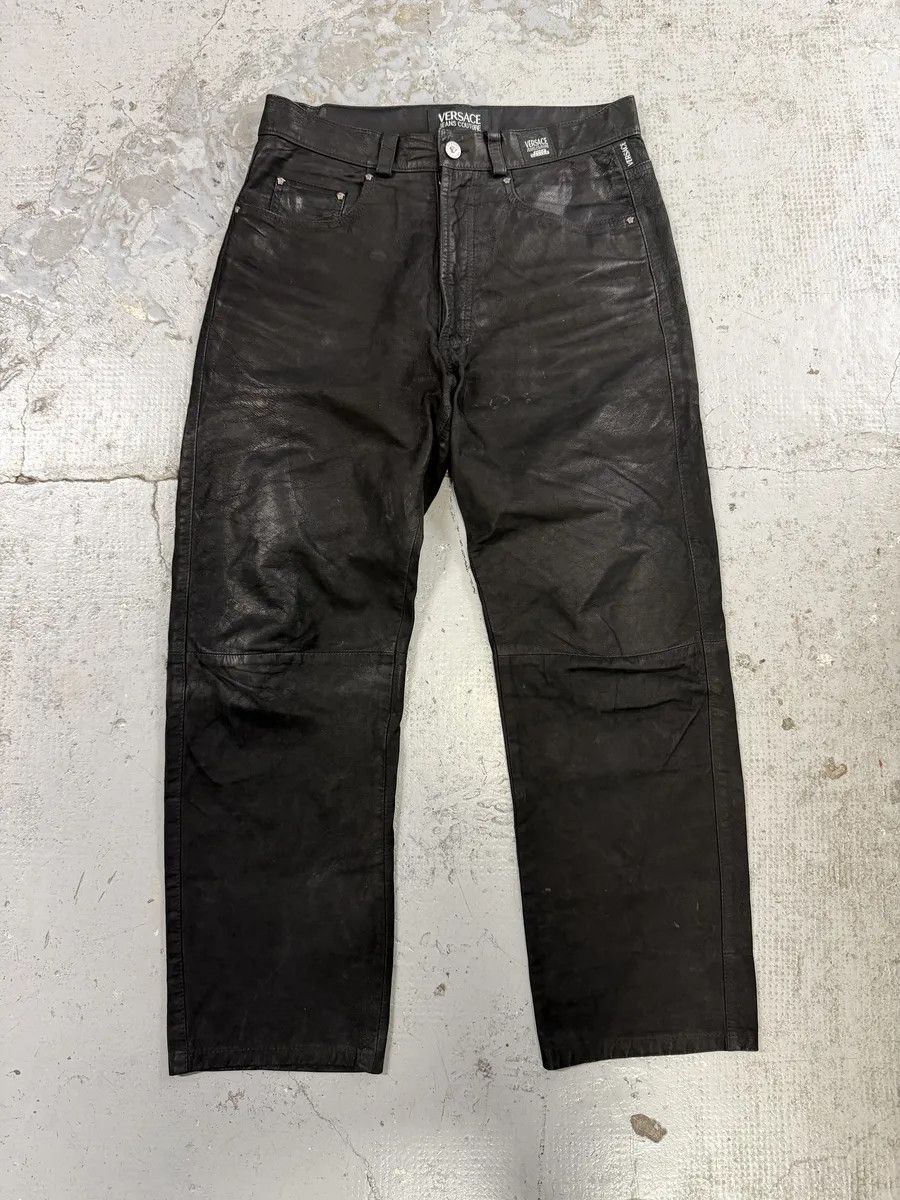 Versace 2000s Versace Black Eroded Leather Pants Size US 30 / EU 46 - 4 Thumbnail