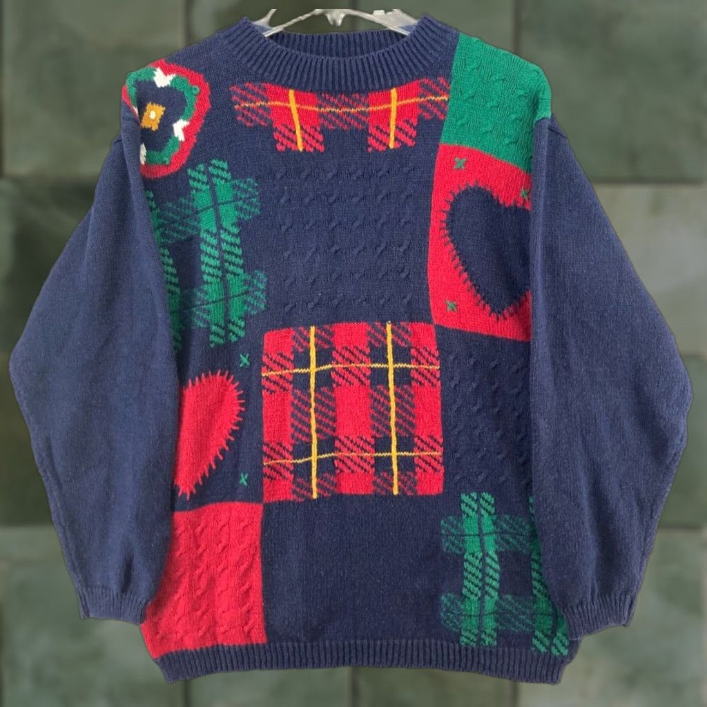 Jantzen Jantzen Sweater Womens Medium Blue Hand Embroidered Plaid Knit 90s Vintage Crew Neck Pullover Womens Size M / US 6-8 / IT 42-44 - 1 Thumbnail