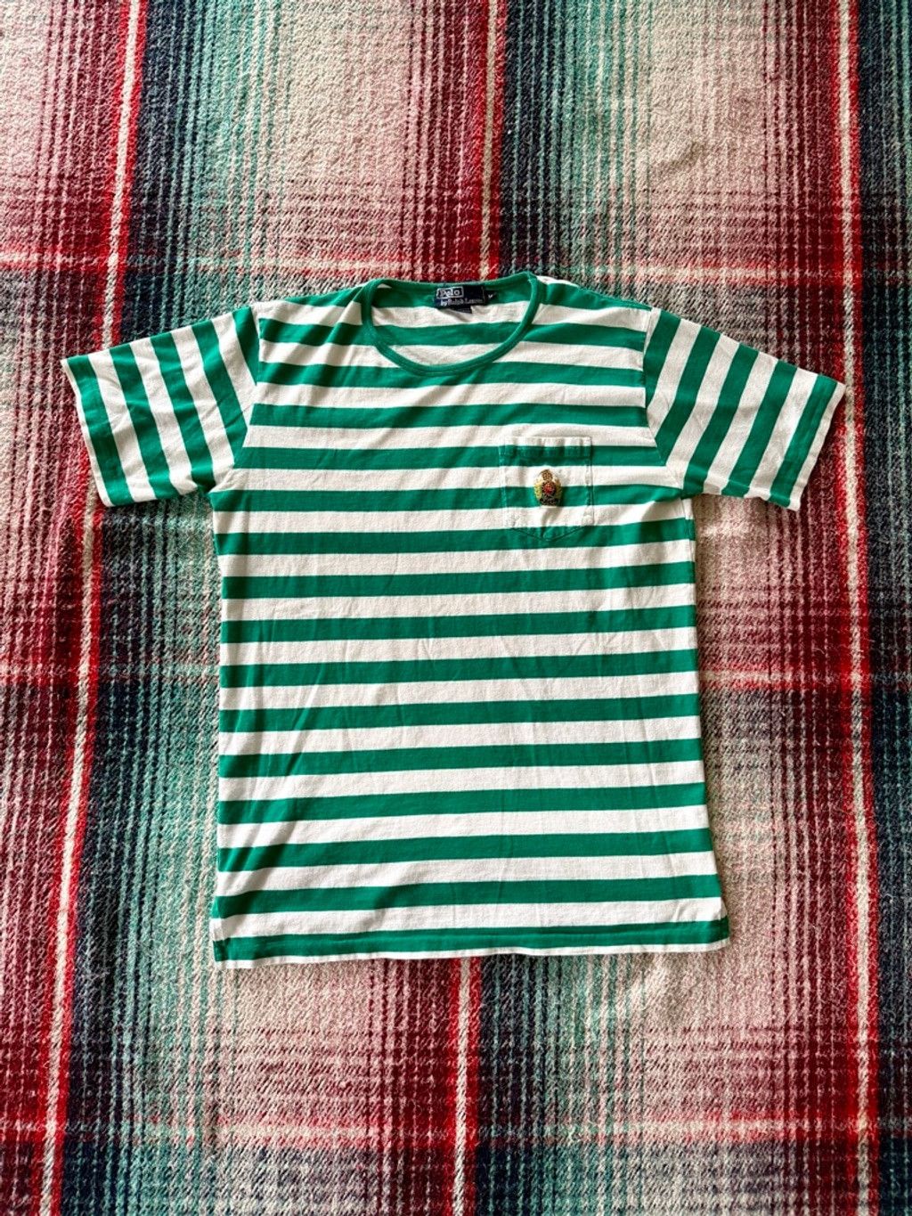 Polo Ralph Lauren 90s Polo Ralph Lauren Kelly Green Stripe Pocket Tee Size US M / EU 48-50 / 2 - 1 Thumbnail