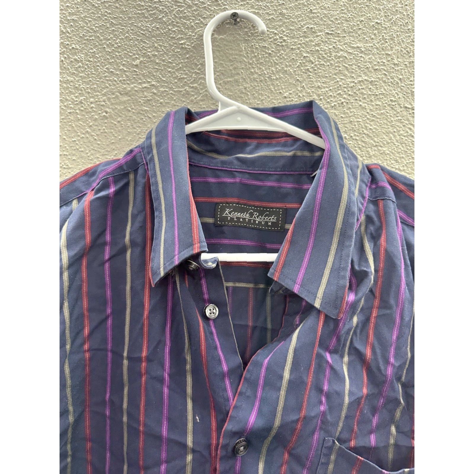 Vintage Kenneth Roberts Platinum Mens Shirt XL Blue Striped Long Sleeve Button-Up Cotton Size US XL / EU 56 / 4 - 2 Thumbnail