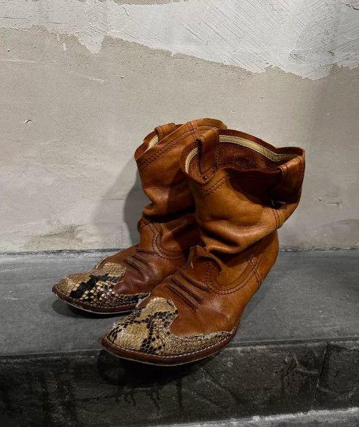 Junya Watanabe JUNYA WATANABE MAN 2000s Snakeskin Panel Pointed-Toe Boots Size US 6.5 / EU 39-40 - 3 Thumbnail