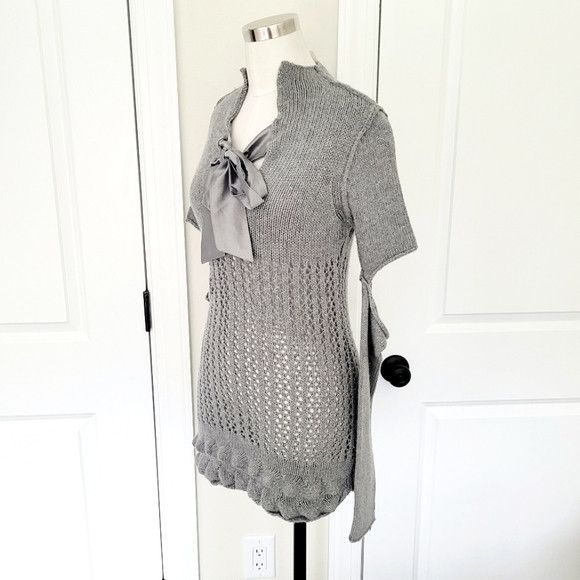 TWINSET Simona Barbieri Open-Knit Ruffle Hem Tie-Neck Sweater Gift Size S / US 4 / IT 40 - 2 Thumbnail