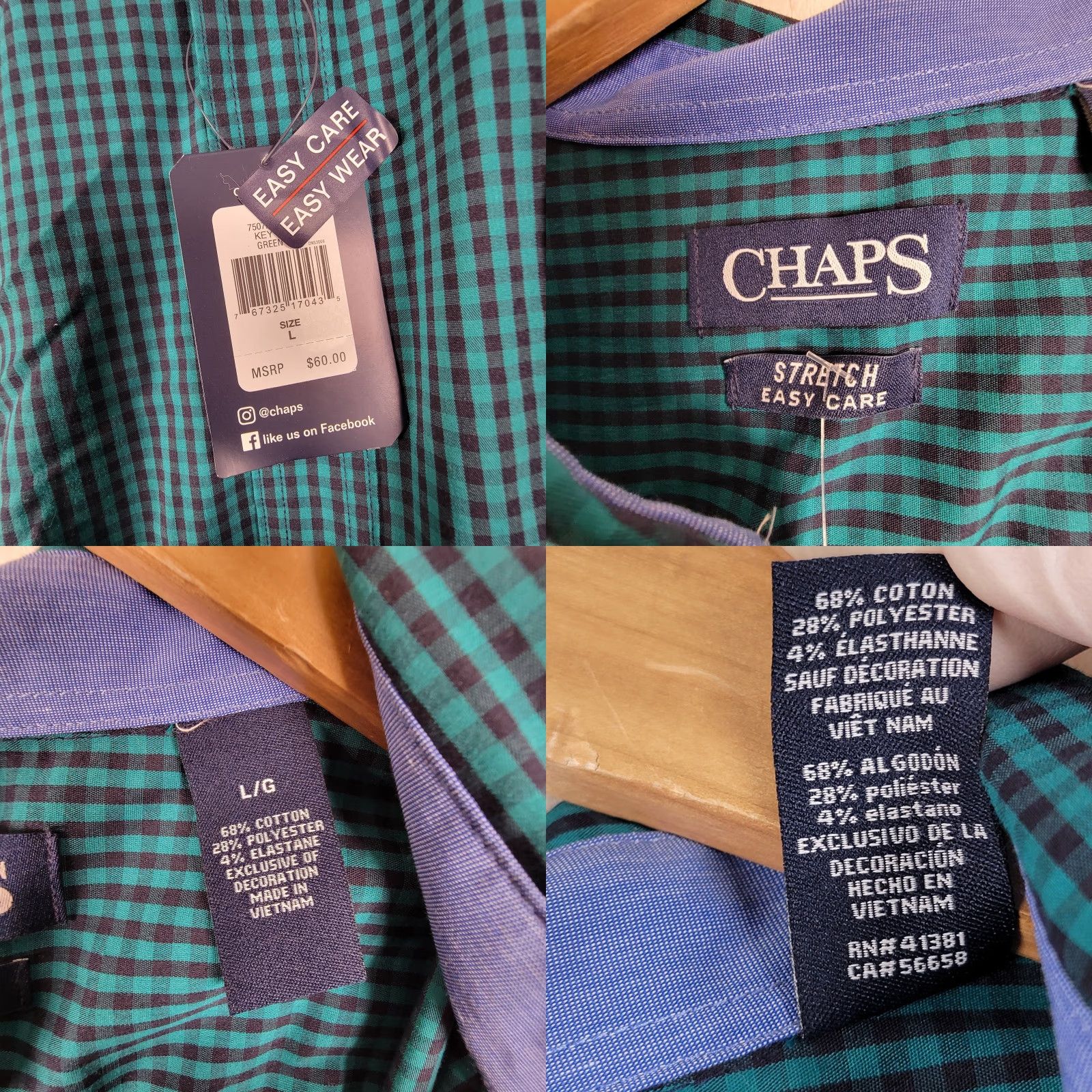 Chaps Chaps Shirt Mens Large Classic Fit Gingham Checked Multicolor Blue Green Long Sleeve Button-Up Workwear Spring Size US L / EU 52-54 / 3 - 9 Thumbnail