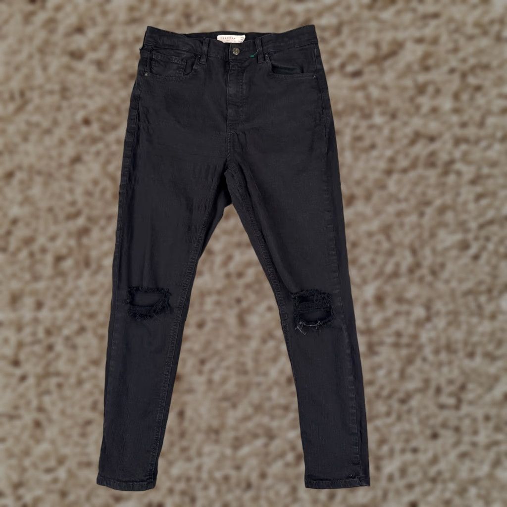 Topshop Top Shop Jeans Women 32 Black Denim Skinny Distressed Mid Rise 29x26 Size XXS / US 00 / IT 34 - 1 Thumbnail