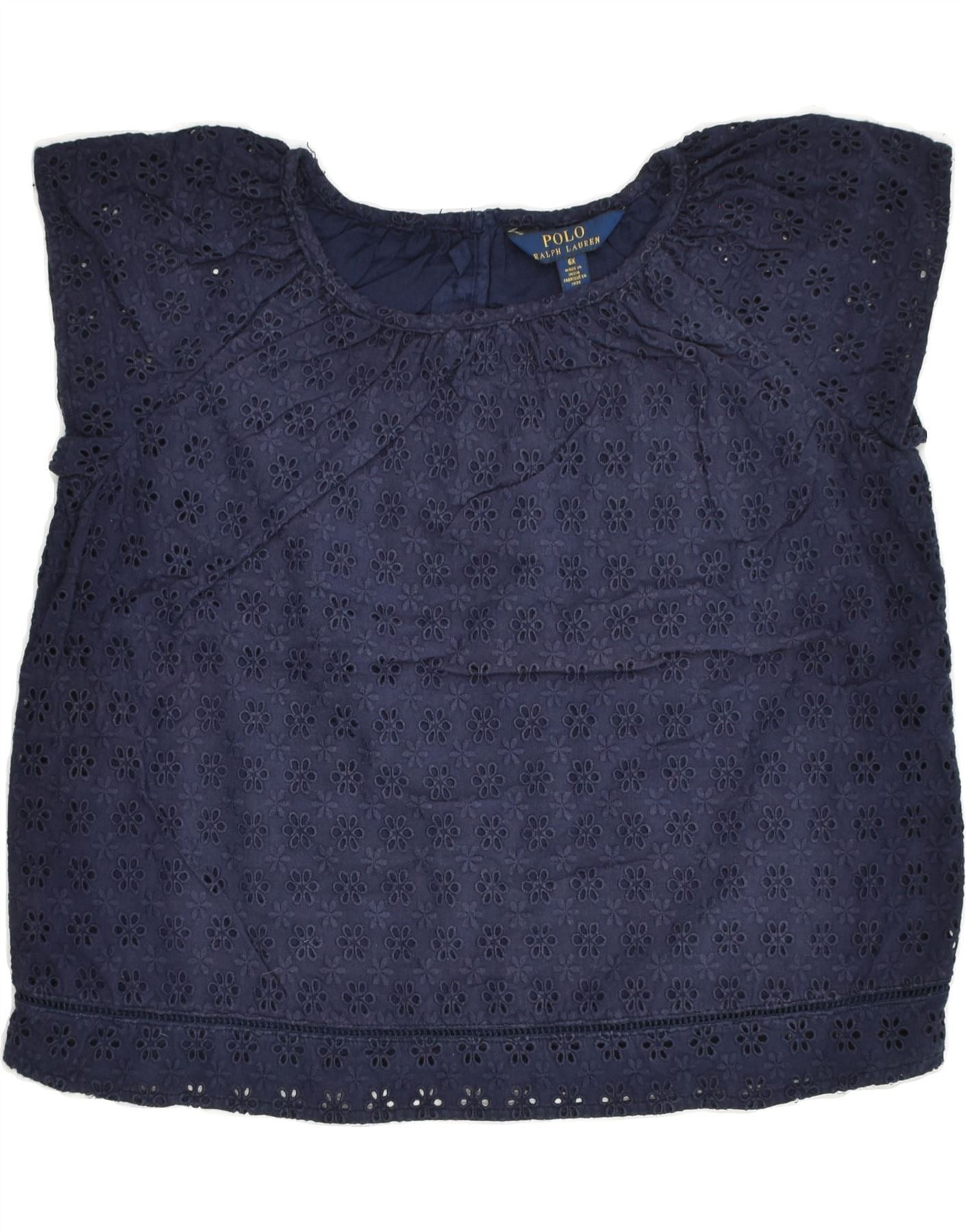 Polo Ralph Lauren Girls Blouse Top 5-6 Years Navy Blue Cotton Size XS / US 0-2 / IT 36-38 - 1 Thumbnail