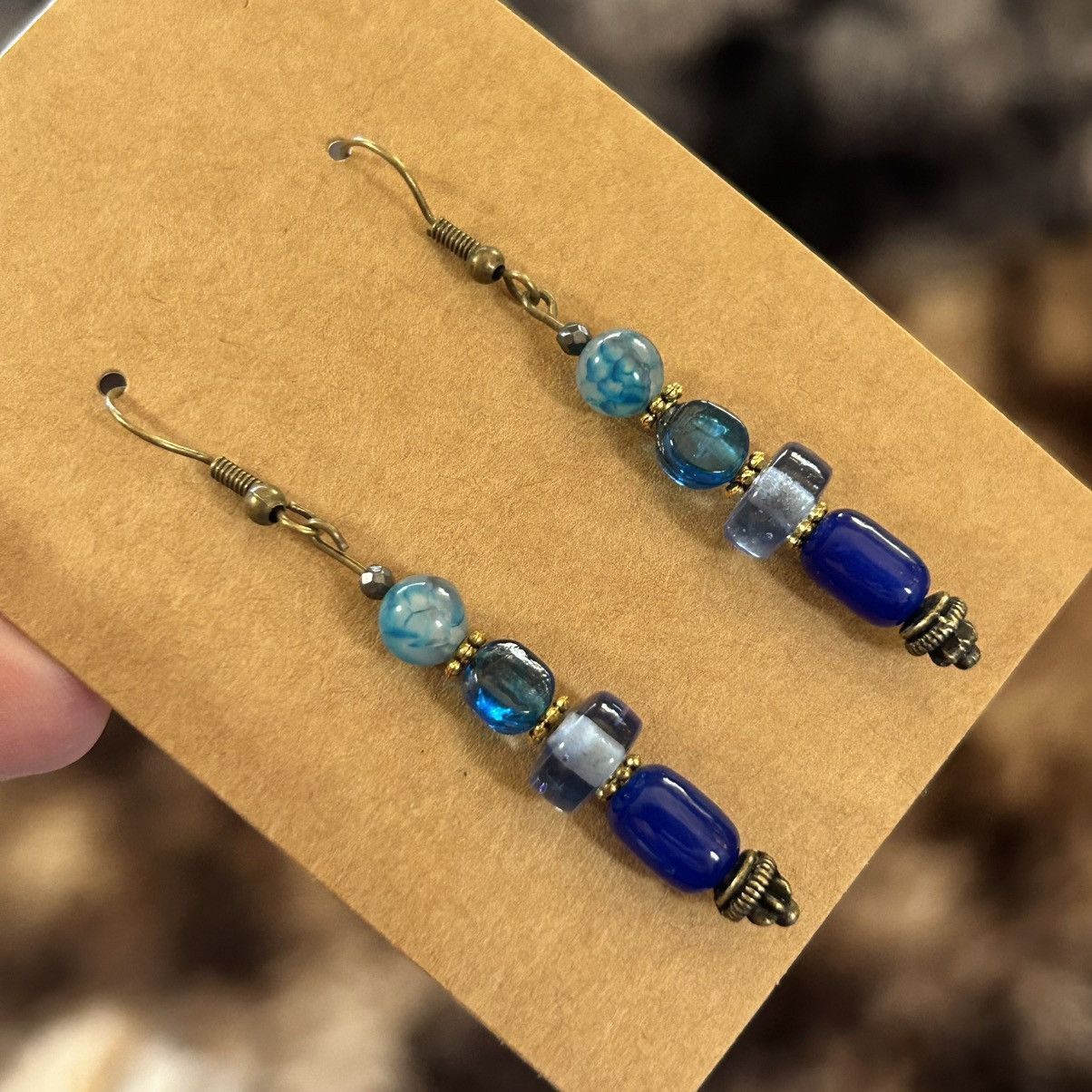 Handmade Handcrafted vintage bead cat eye glass earrings Size ONE SIZE - 1 Thumbnail