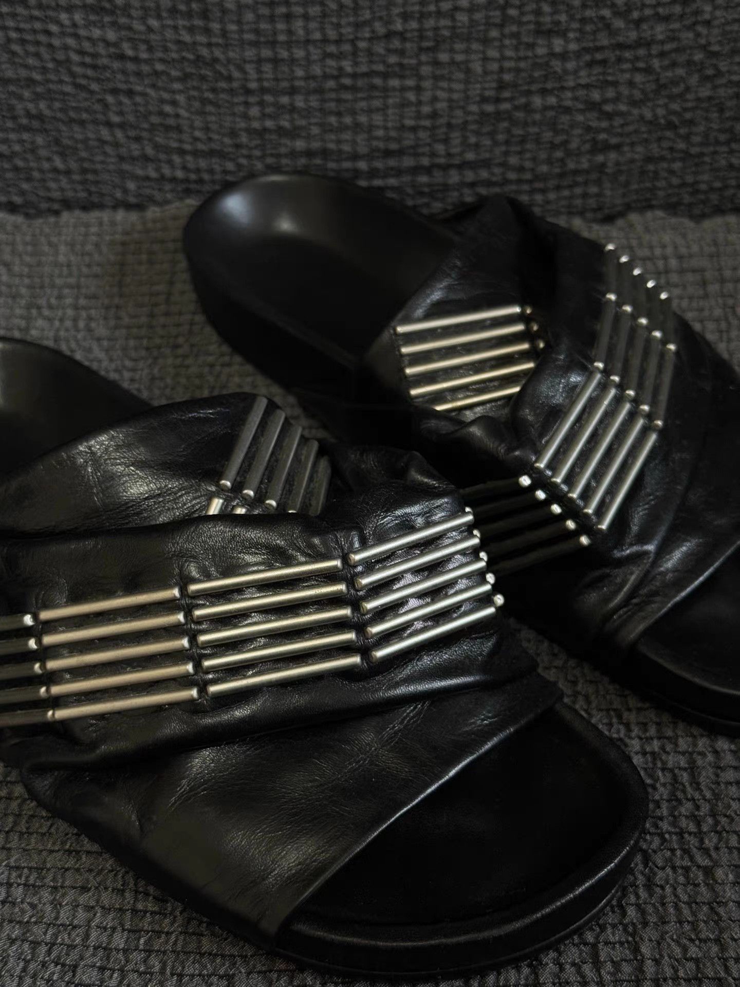 Rick Owens Rick Owens mainline laser-cut metal leather slides Size US 5.5 / EU 38 - 6 Thumbnail