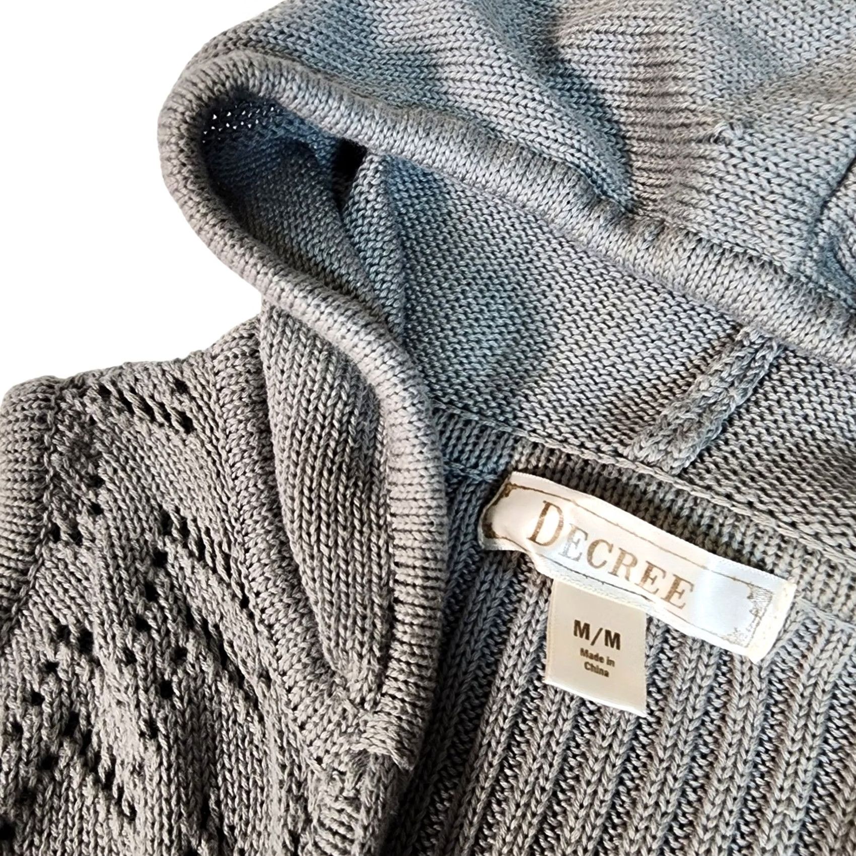 Decree DECREE Gray Crochet Knit Hooded Fringe Vest Cardigan Women's M Mango? Size M / US 6-8 / IT 42-44 - 5 Thumbnail
