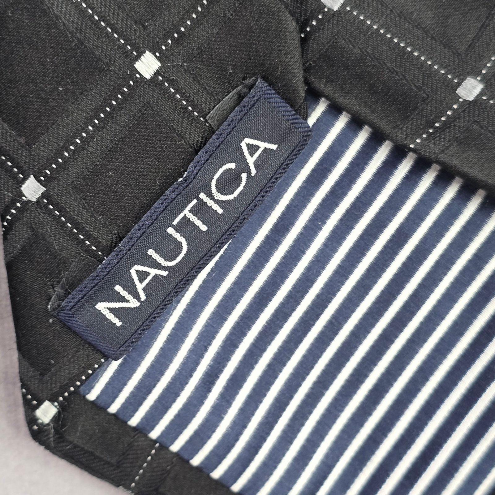 Nautica Nautica Black Geometric Diamond 100% Silk Men Neck Tie NWOT Size 30 - 6 Thumbnail