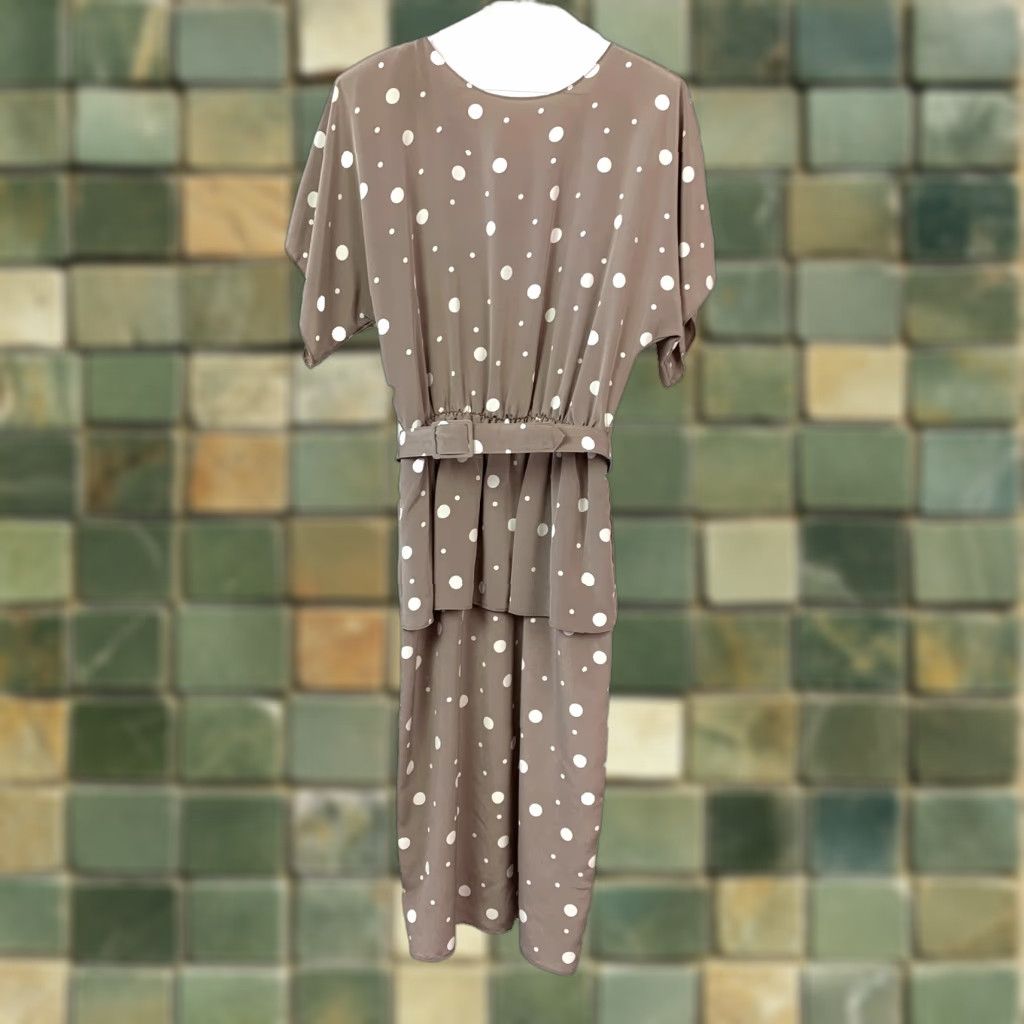 Vintage VINTAGE Toni Todd Brown White Polka Dot Belted Secretary Dress Womens 12 Size 4XL / US 24-26 - 1 Thumbnail