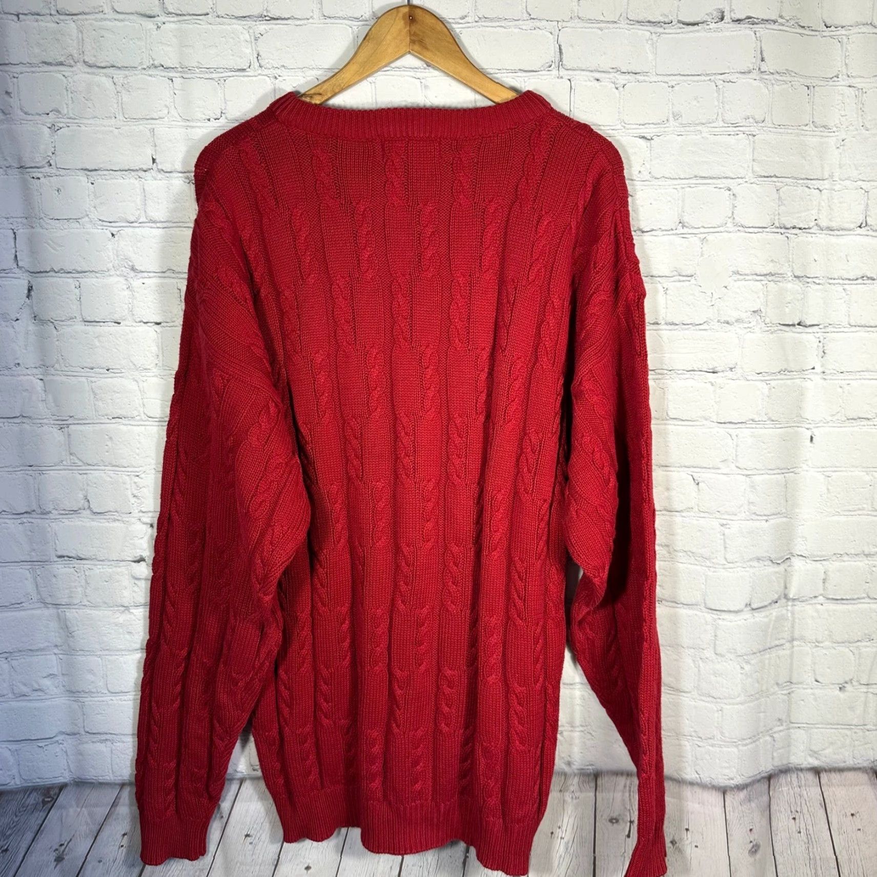 Ralph Lauren VINTAGE Chaps Ralph Lauren Mens XL Red Cable Knit Cotton Crewneck Sweater Crest Logo Size US XL / EU 56 / 4 - 5 Thumbnail