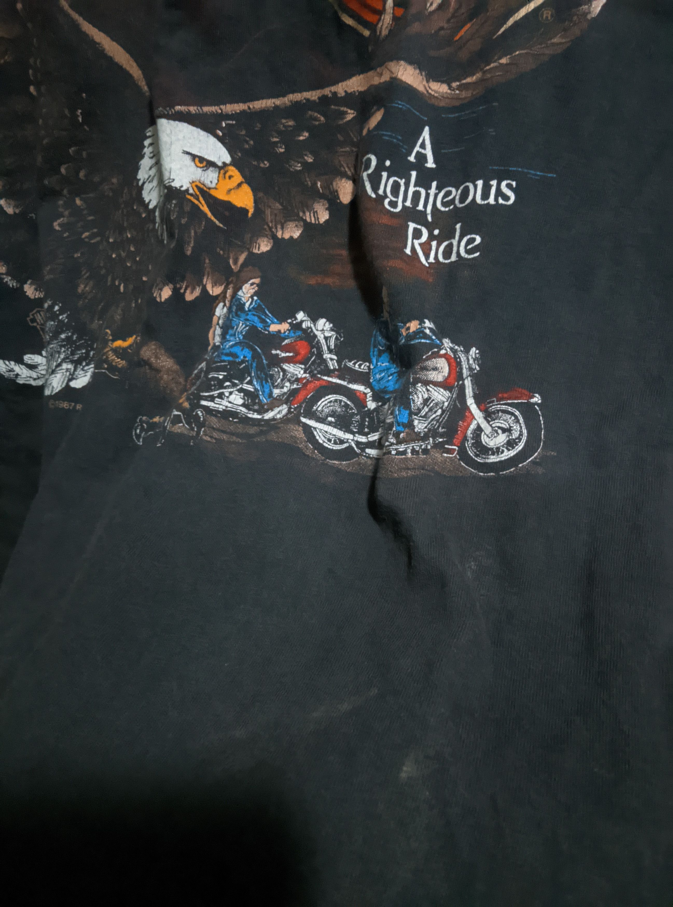 Harley Davidson Vintage 80s faded Harley Davidson righteous Ride 3d emblem Size US XL / EU 56 / 4 - 8 Thumbnail
