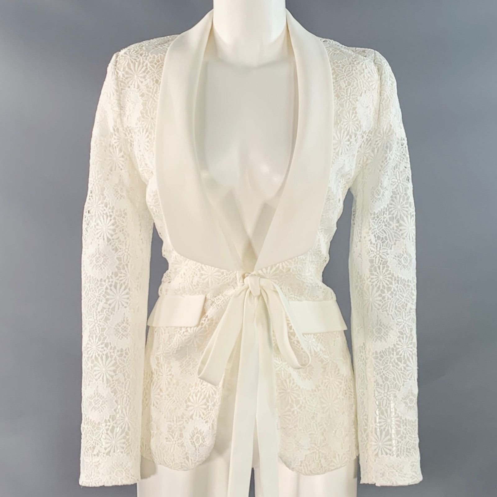 Other THEIA Size 6 Cream Polyester Lace Shawl Collar Jacket Blazer Size M / US 6-8 / IT 42-44 - 1 Thumbnail