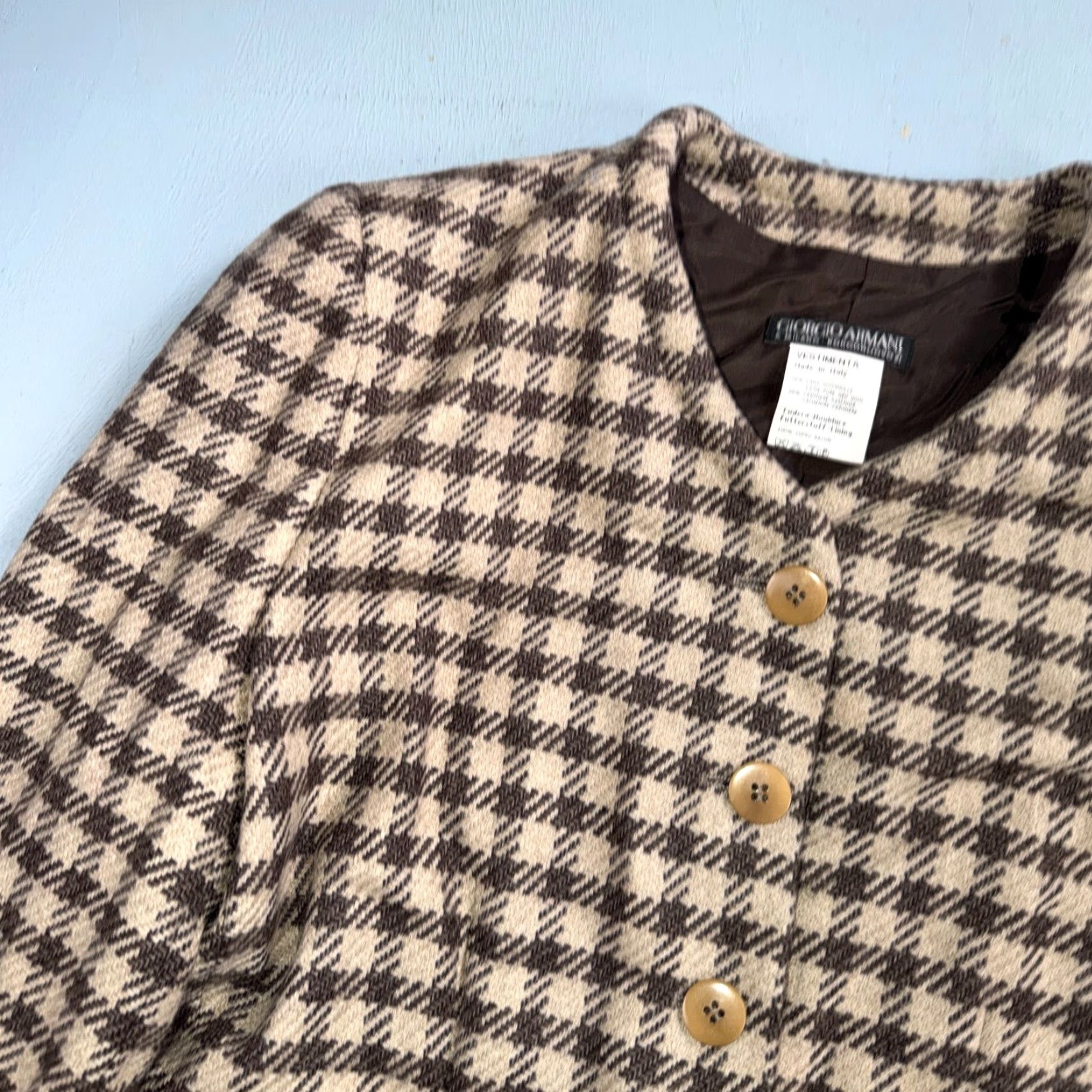 Giorgio Armani VINTAGE Giorgio Armani Jacket Women 42 Brown Houndstooth Wool Cashmere Italy Size M / US 6-8 / IT 42-44 - 6 Thumbnail