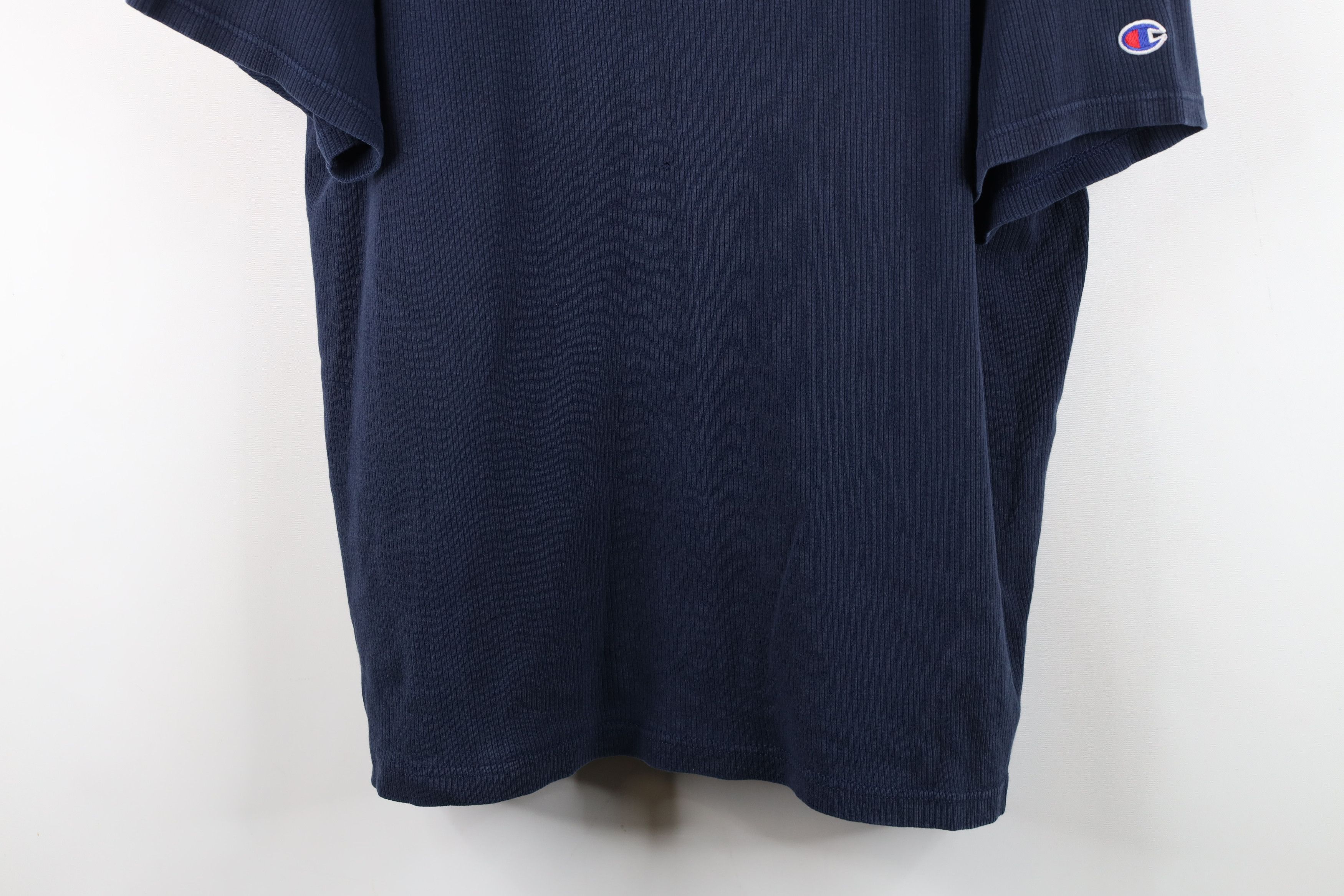 Champion Vintage 90s Champion Spell Out Ribbed Knit T-Shirt Blue Size US L / EU 52-54 / 3 - 3 Thumbnail
