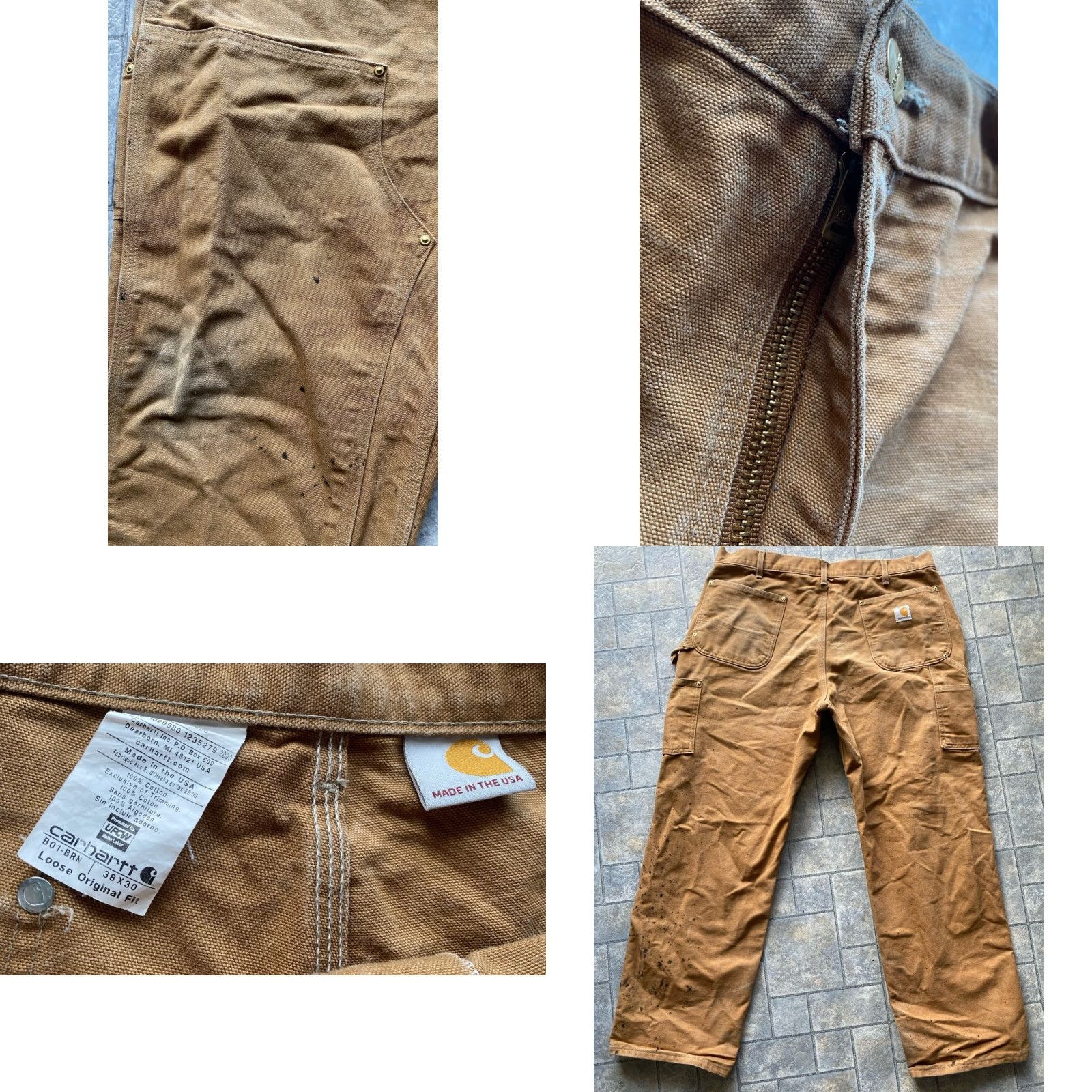 Carhartt Carhartt Double Knee Mens Pants 38x30 Brown Made In USA Paint Flaws Wear B01-BRN Size US 38 / EU 54 - 8 Thumbnail